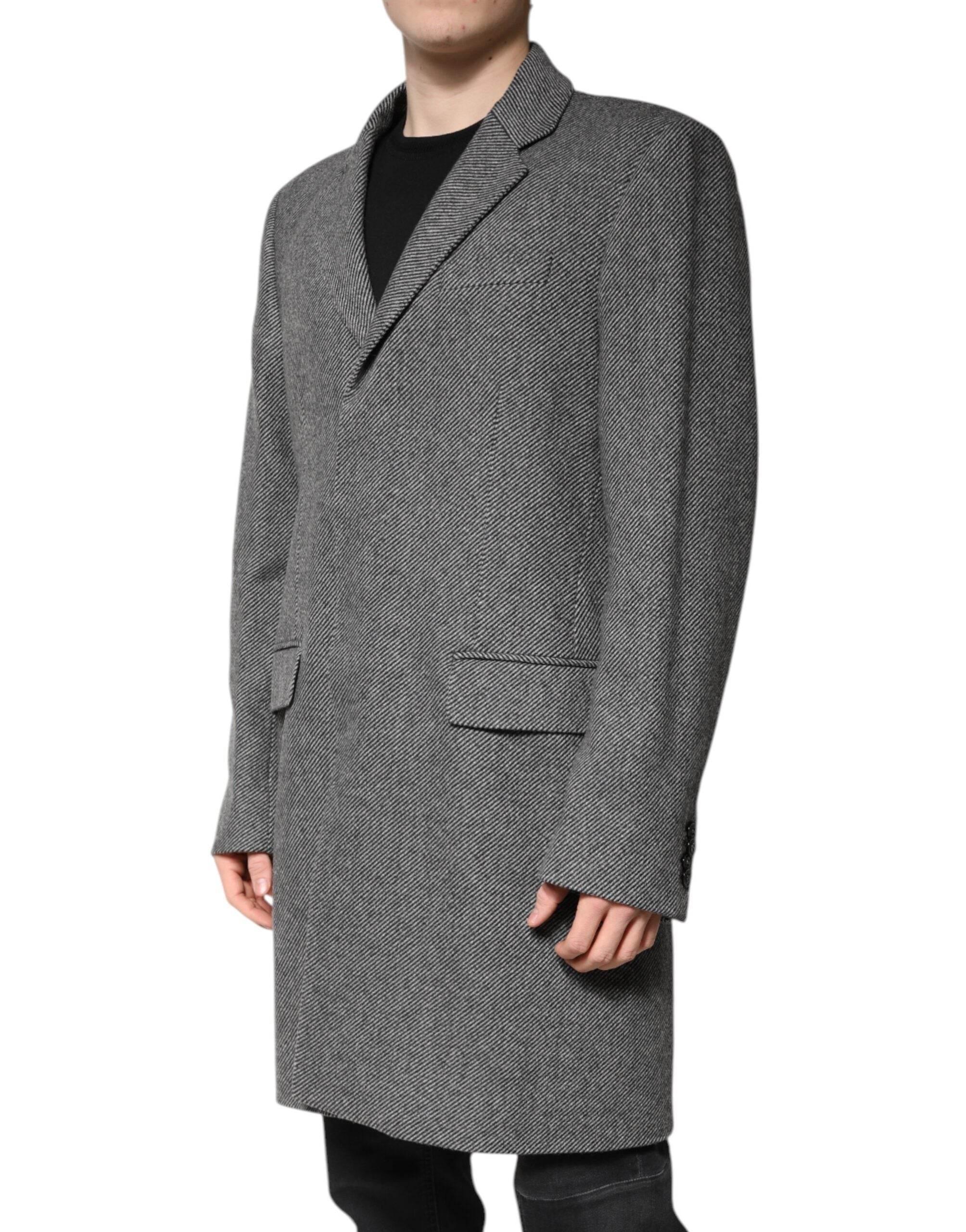 Dolce & Gabbana Gray Wool Single Breasted Trench Coat Jacket - Hilstor
