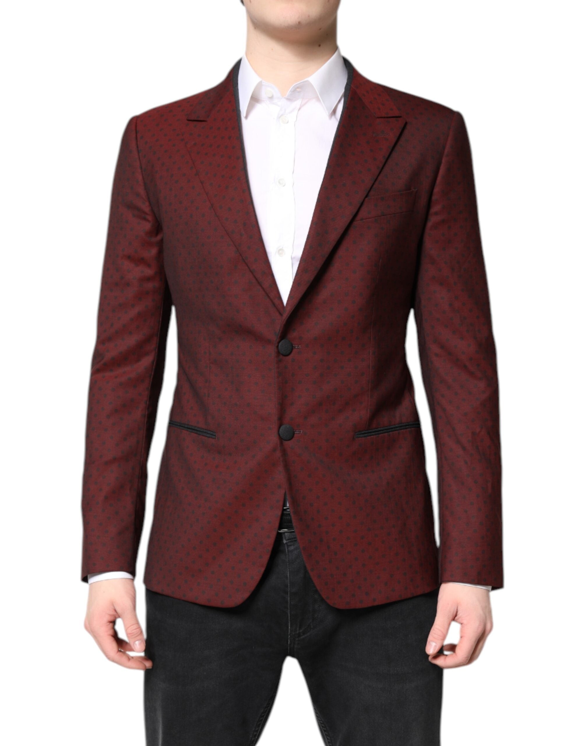 Dolce &amp; Gabbana Maroon Uld Slim Fit Herrefrakke Jakke Blazer