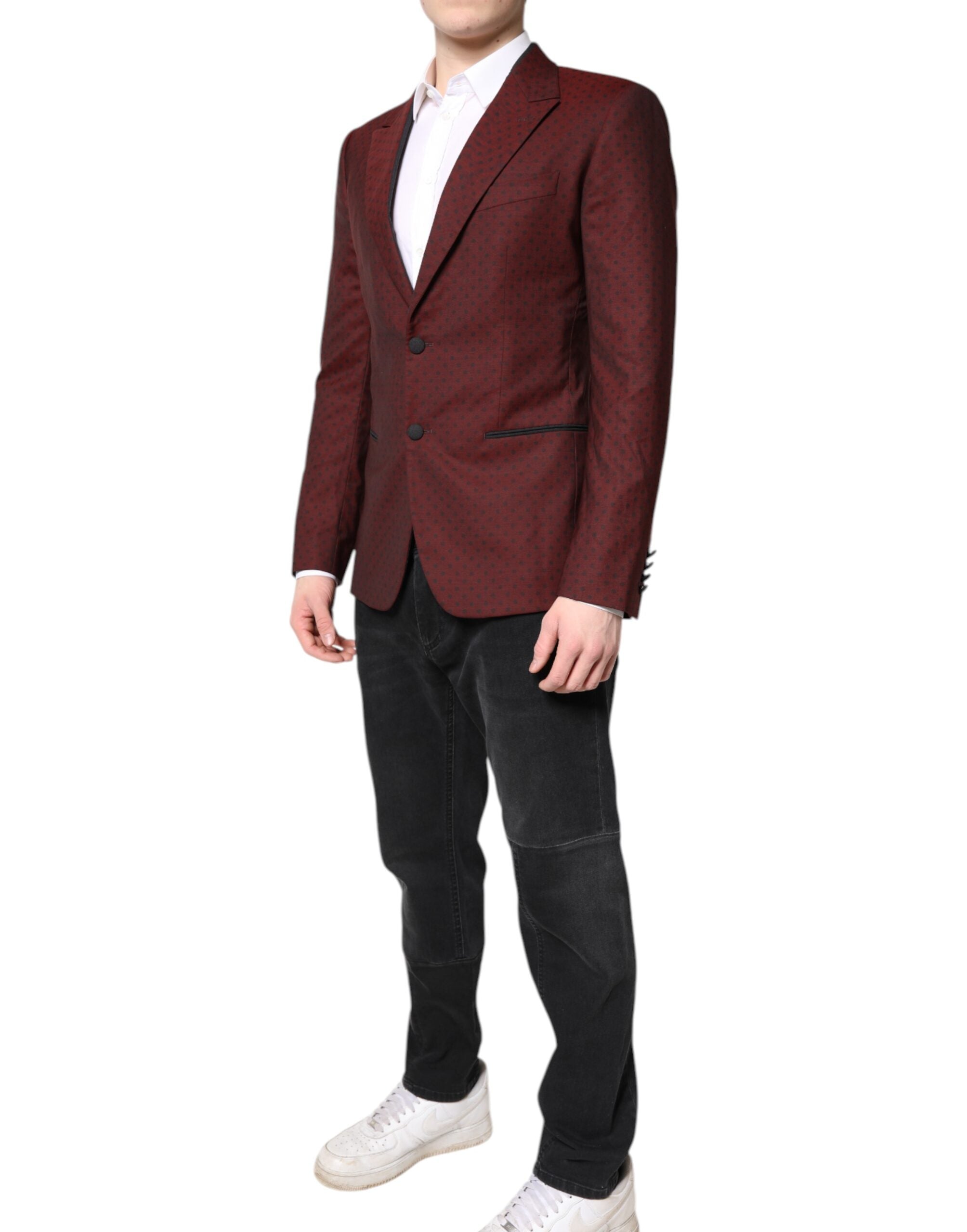 Dolce &amp; Gabbana Maroon Uld Slim Fit Herrefrakke Jakke Blazer