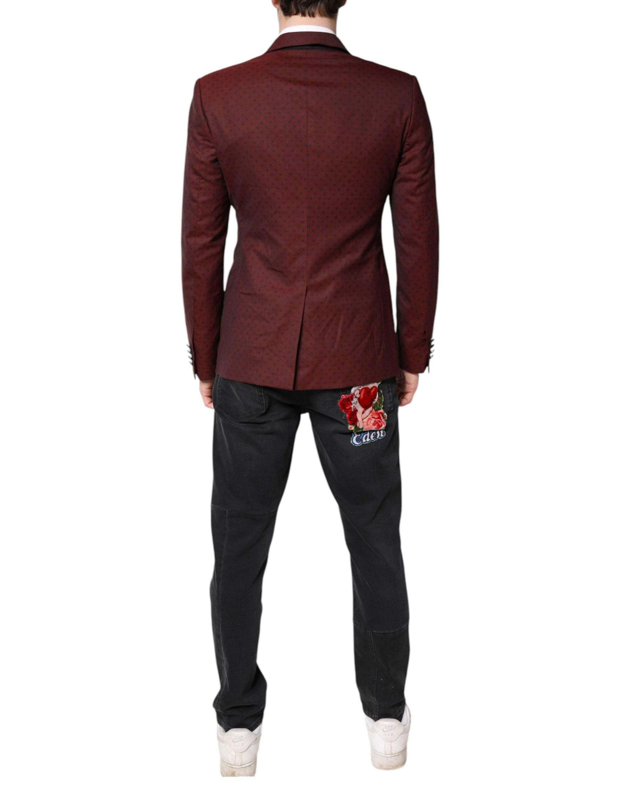 Dolce & Gabbana Maroon Wool Slim Fit Men Coat Jacket Blazer - Hilstor