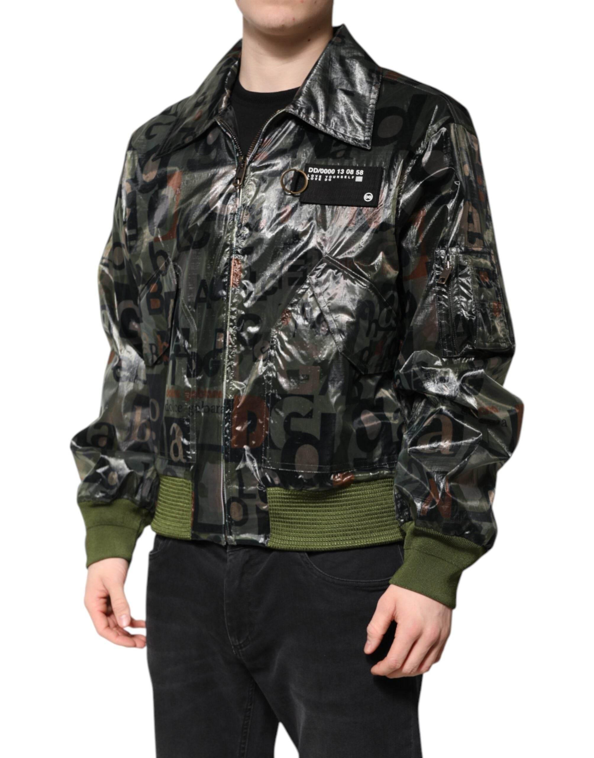 Dolce & Gabbana Green DG Logo Print Bomber Full Zip Jacket - Hilstor