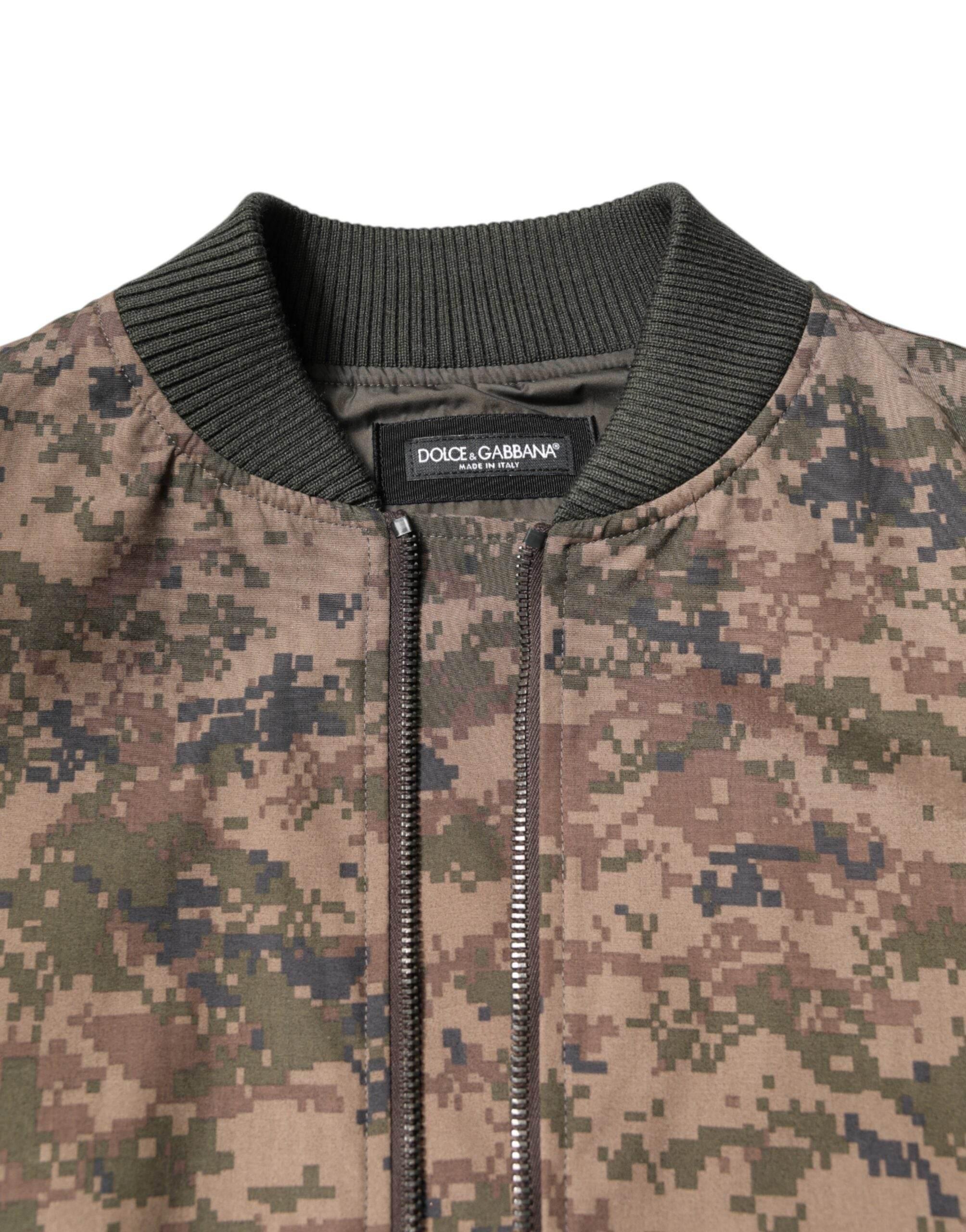 Dolce & Gabbana Brown Camouflage Bomber Full Zip Jacket - Hilstor
