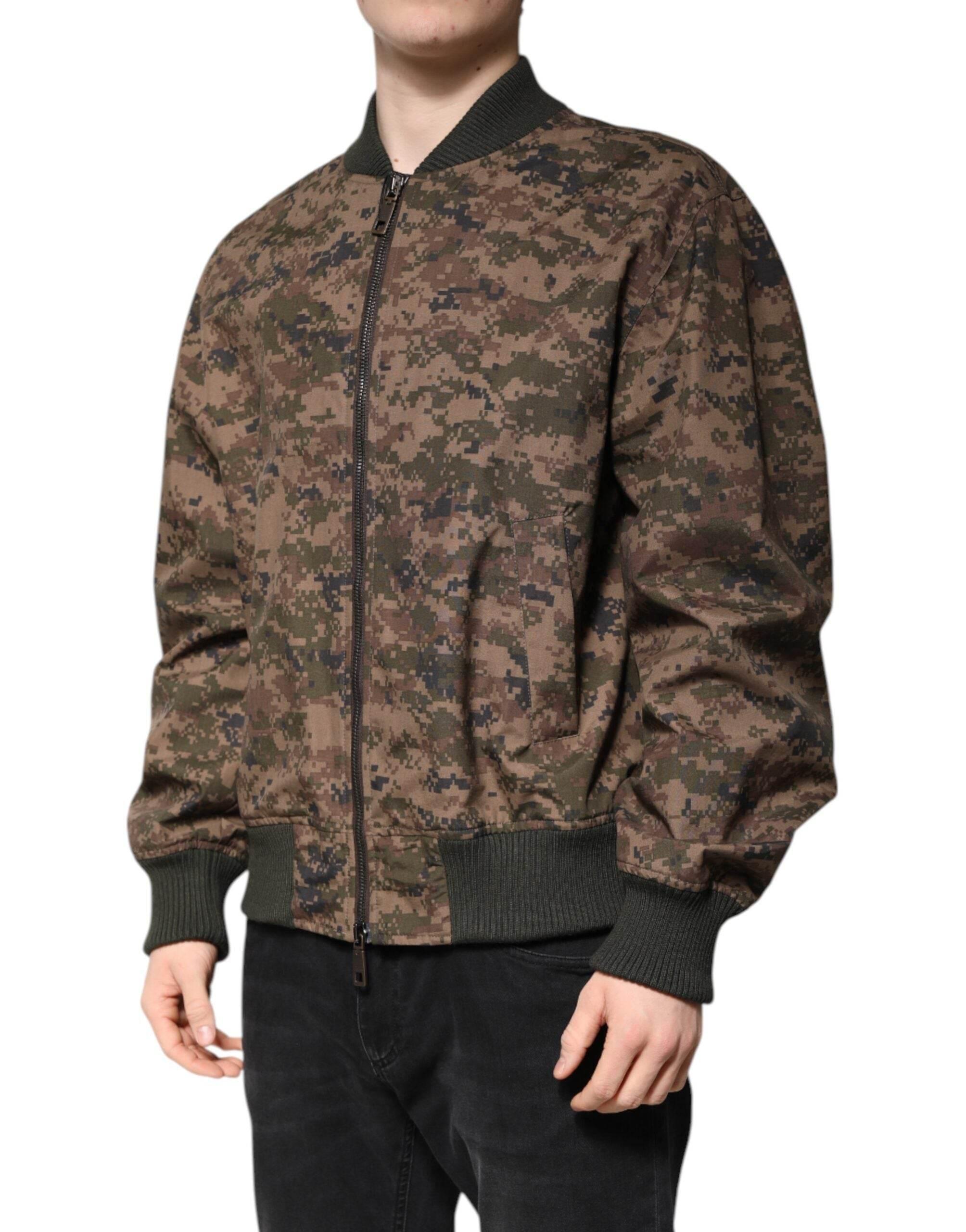 Dolce & Gabbana Brown Camouflage Bomber Full Zip Jacket - Hilstor