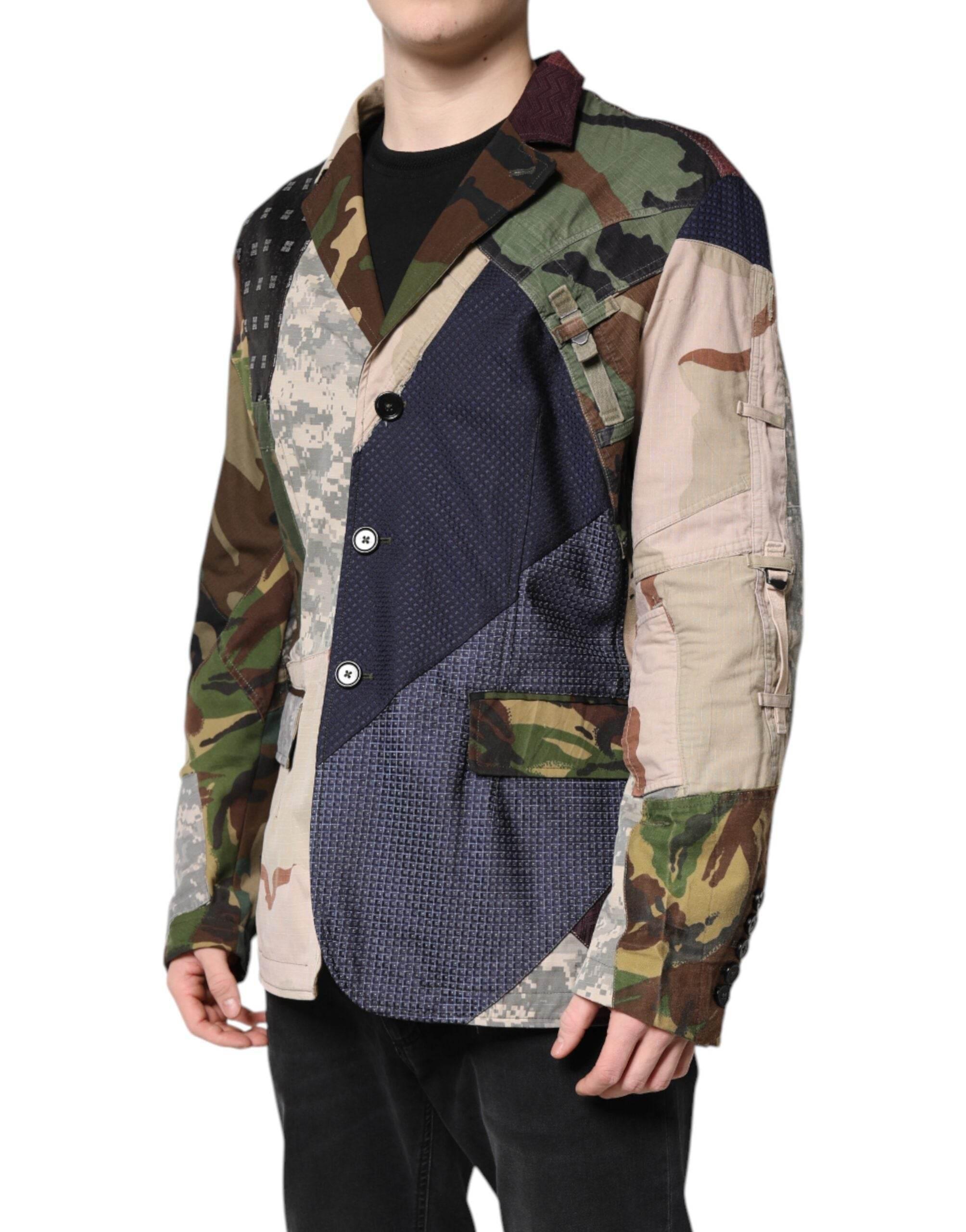 Dolce & Gabbana Multicolor Camouflage Patchwork Coat Blazer - Hilstor
