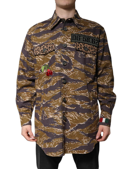 Dolce & Gabbana Brown Leopard Cotton Collared Coat Jacket - Hilstor
