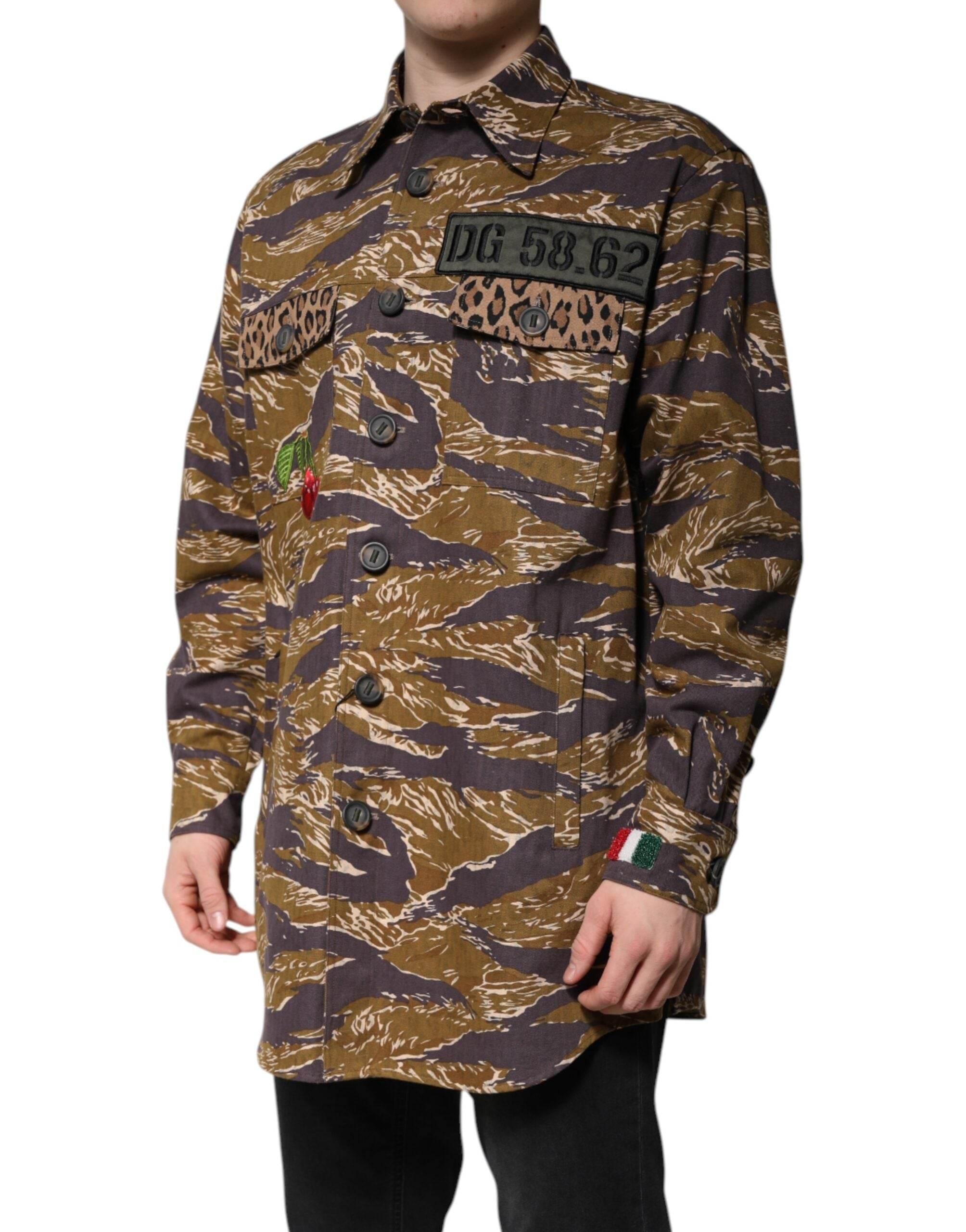 Dolce & Gabbana Brown Leopard Cotton Collared Coat Jacket - Hilstor