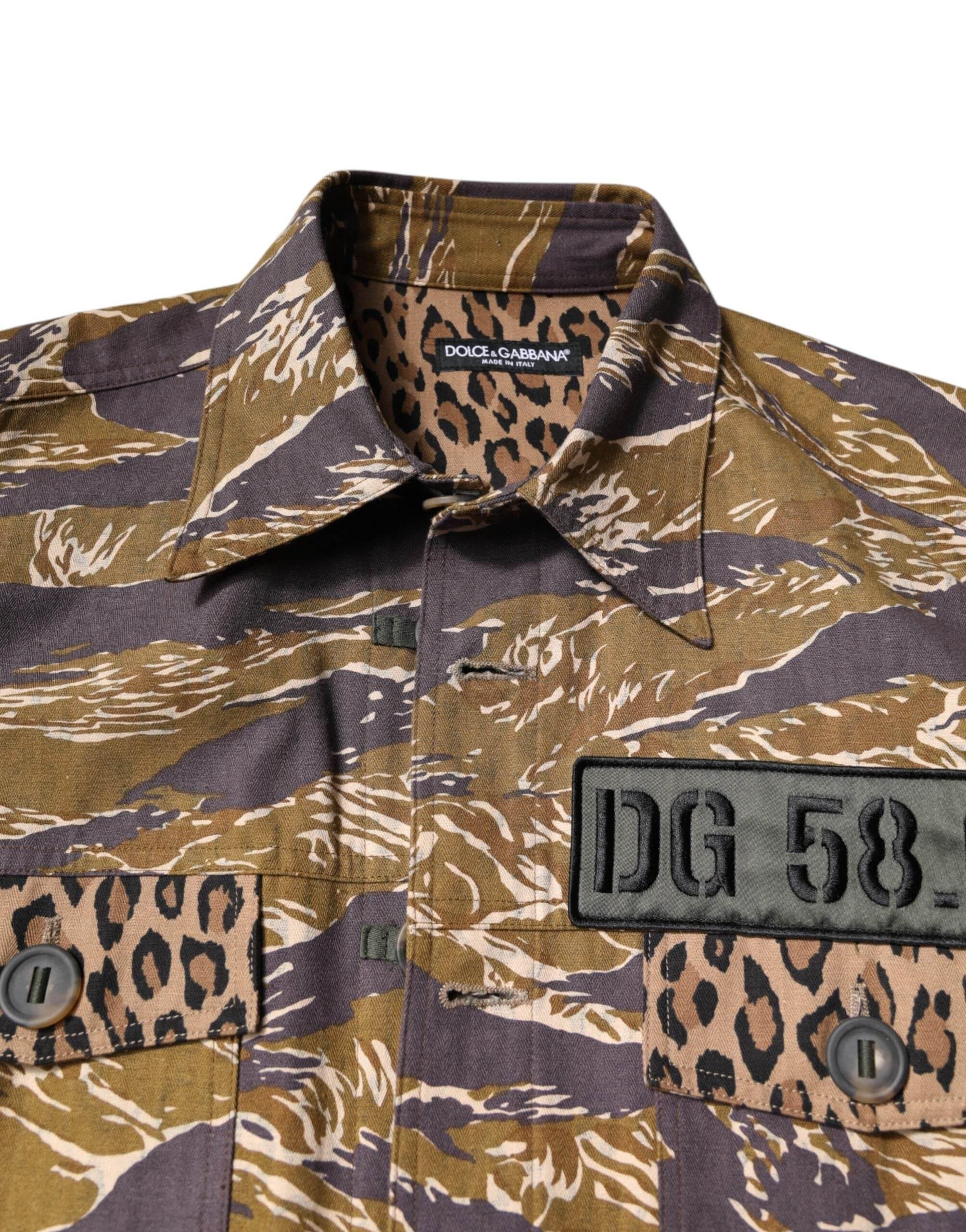 Dolce & Gabbana Brown Leopard Cotton Collared Coat Jacket - Hilstor