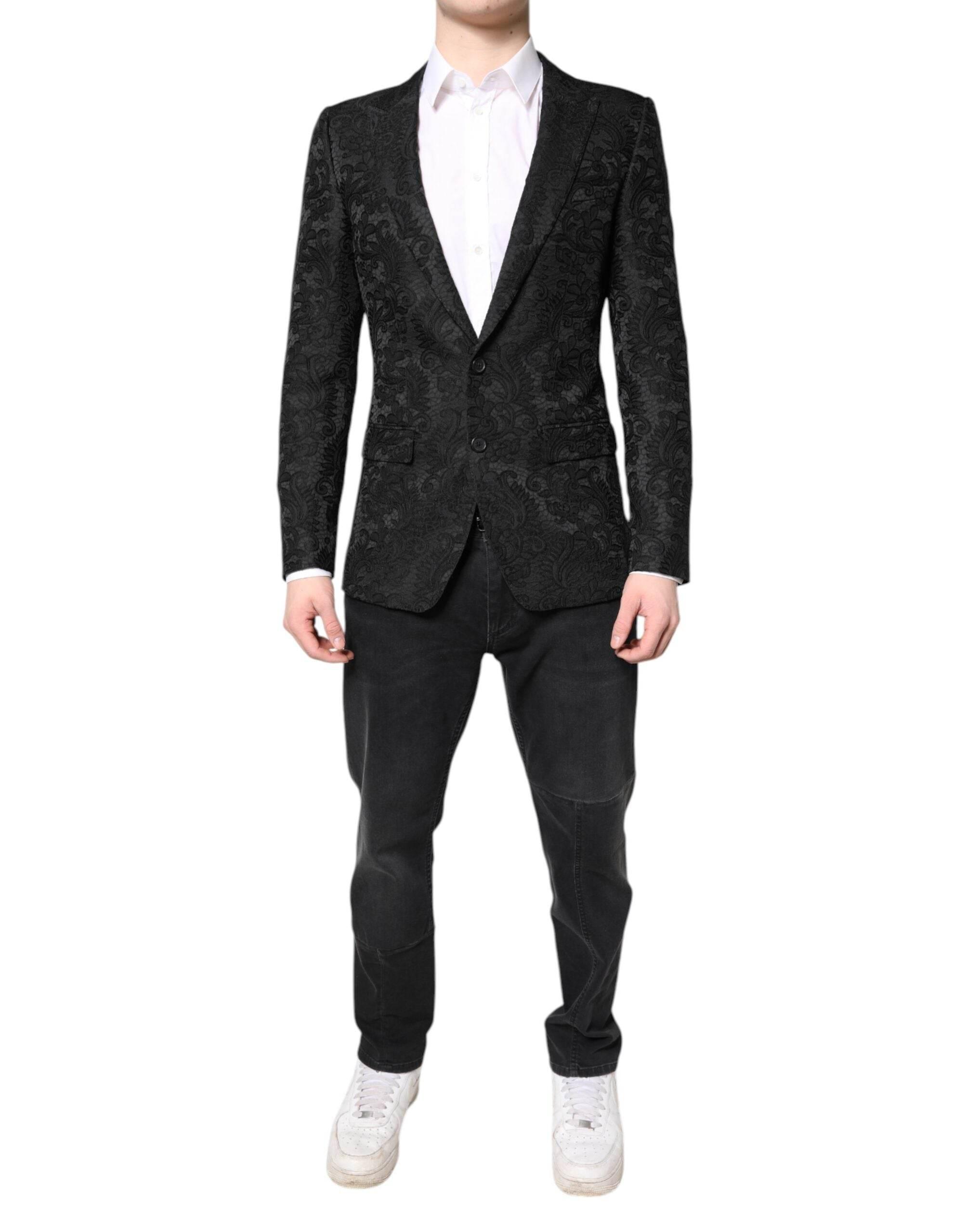 Dolce & Gabbana Black Floral Jacquard Coat Jacket Blazer - Hilstor
