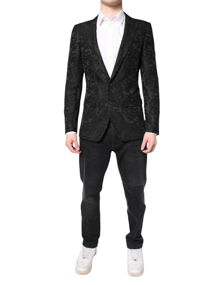 Dolce & Gabbana Black Floral Jacquard Coat Jacket Blazer - Hilstor