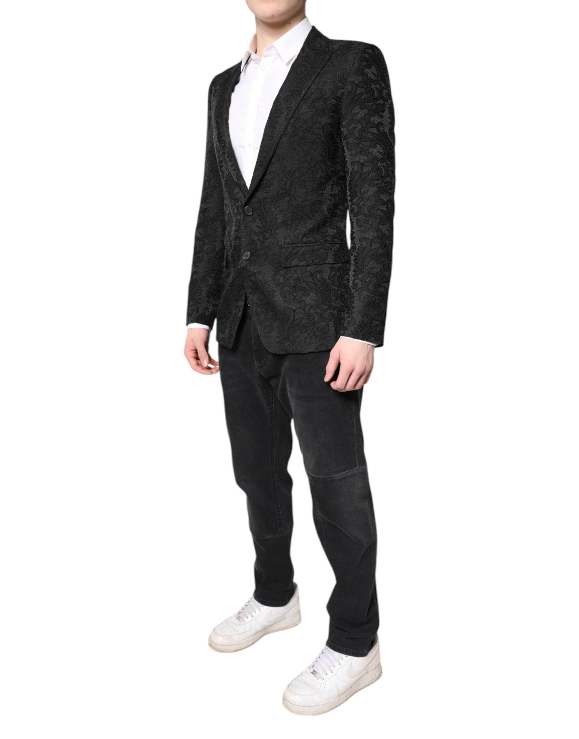 Dolce & Gabbana Black Floral Jacquard Coat Jacket Blazer - Hilstor