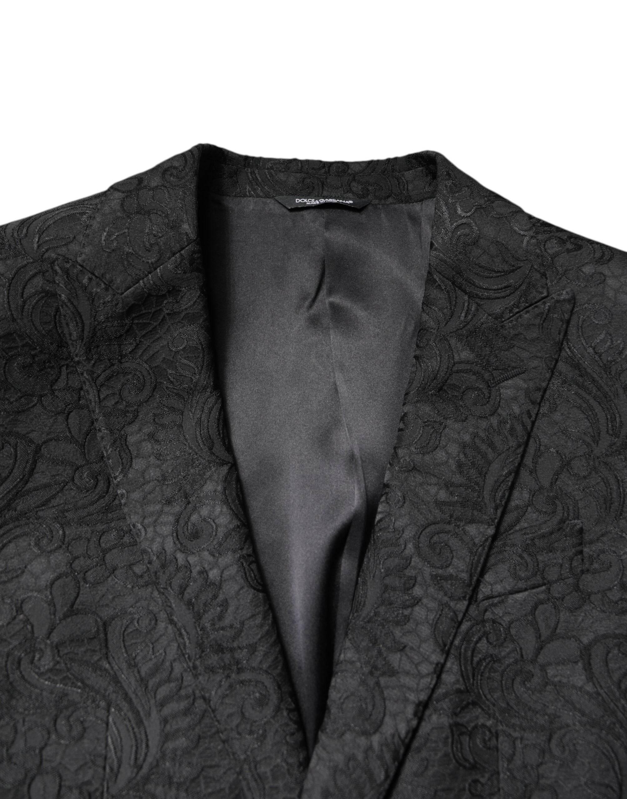 Dolce & Gabbana Black Floral Jacquard Coat Jacket Blazer - Hilstor