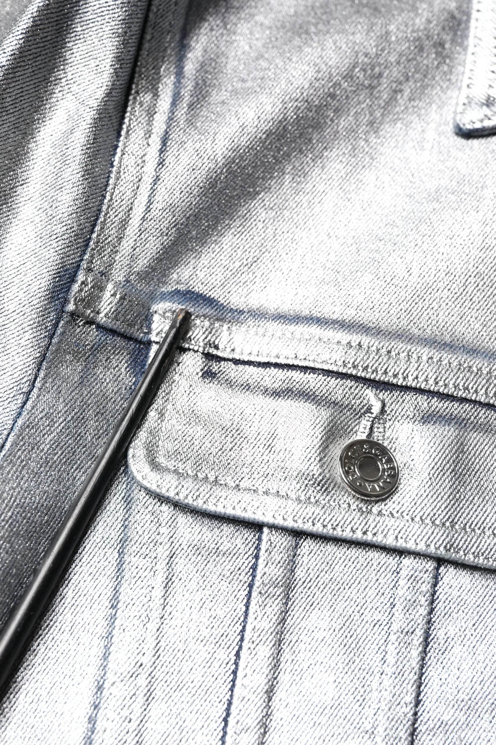 Dolce & Gabbana Silver Cotton Button Down Denim Biker Jacket - Hilstor