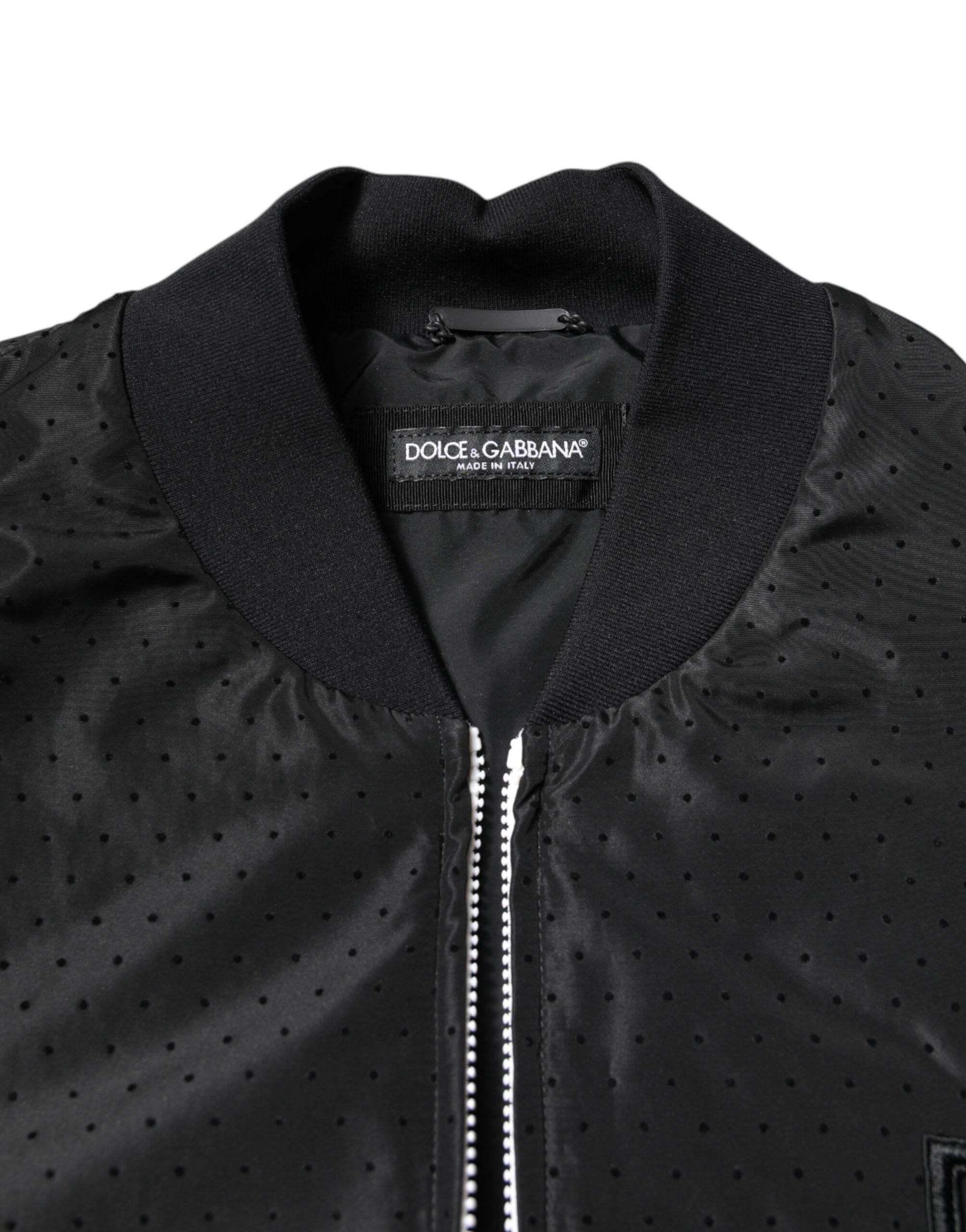 Dolce & Gabbana Black Long Sleeves Full Zip Bomber Jacket - Hilstor