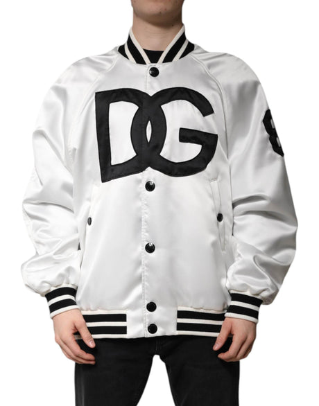 Dolce & Gabbana White DG Logo Polyester Jersey Bomber Jacket - Hilstor