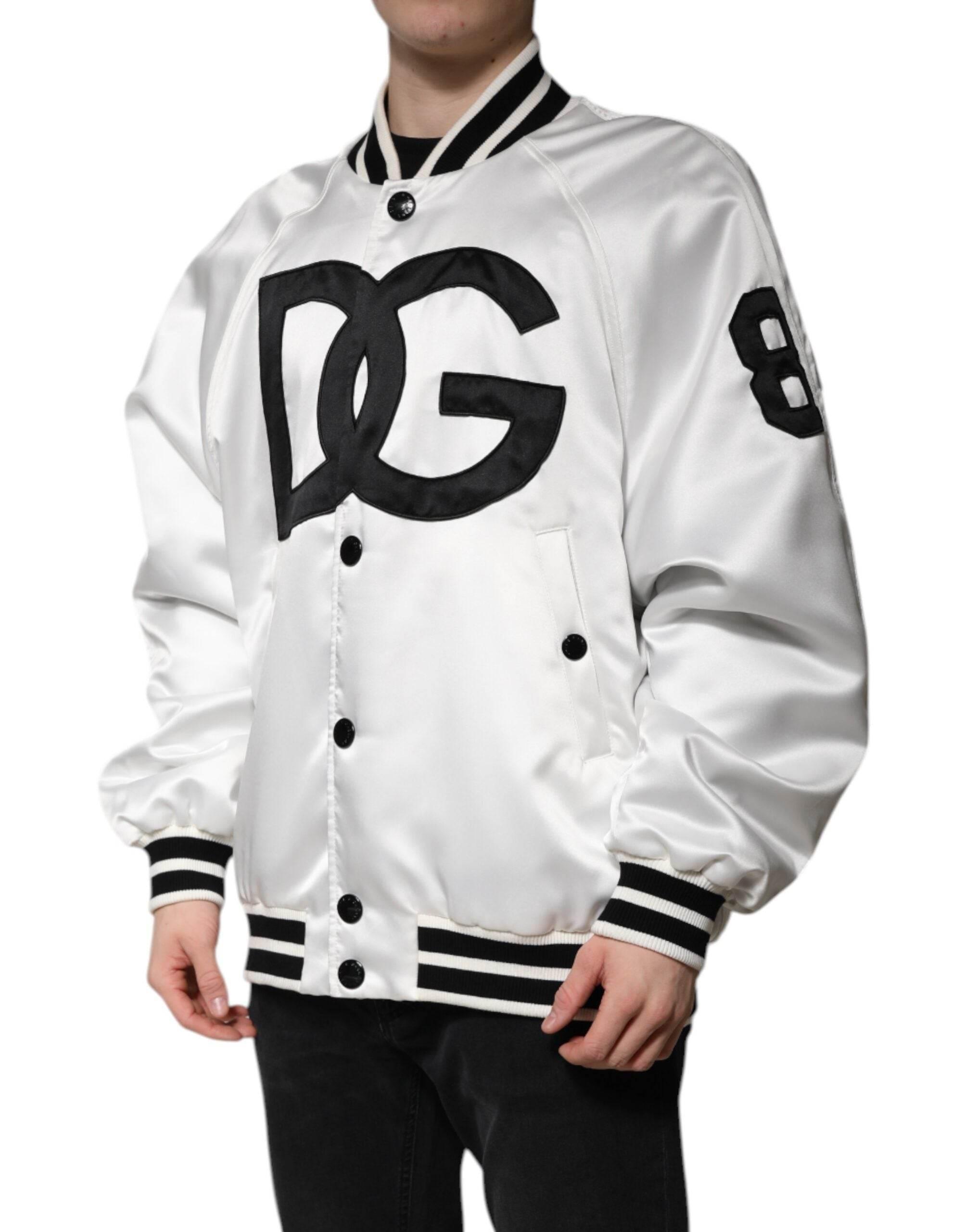 Dolce & Gabbana White DG Logo Polyester Jersey Bomber Jacket - Hilstor