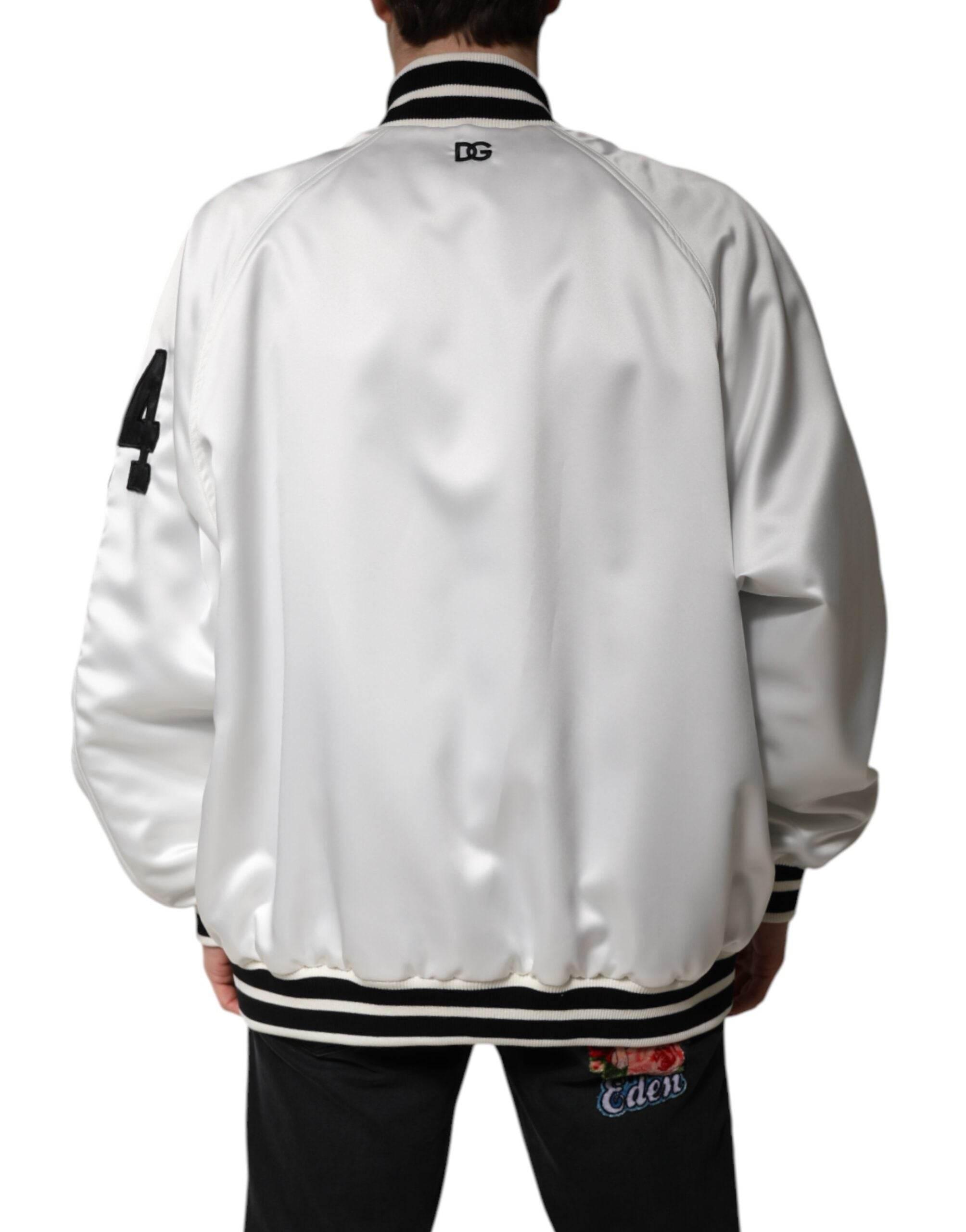 Dolce & Gabbana White DG Logo Polyester Jersey Bomber Jacket - Hilstor
