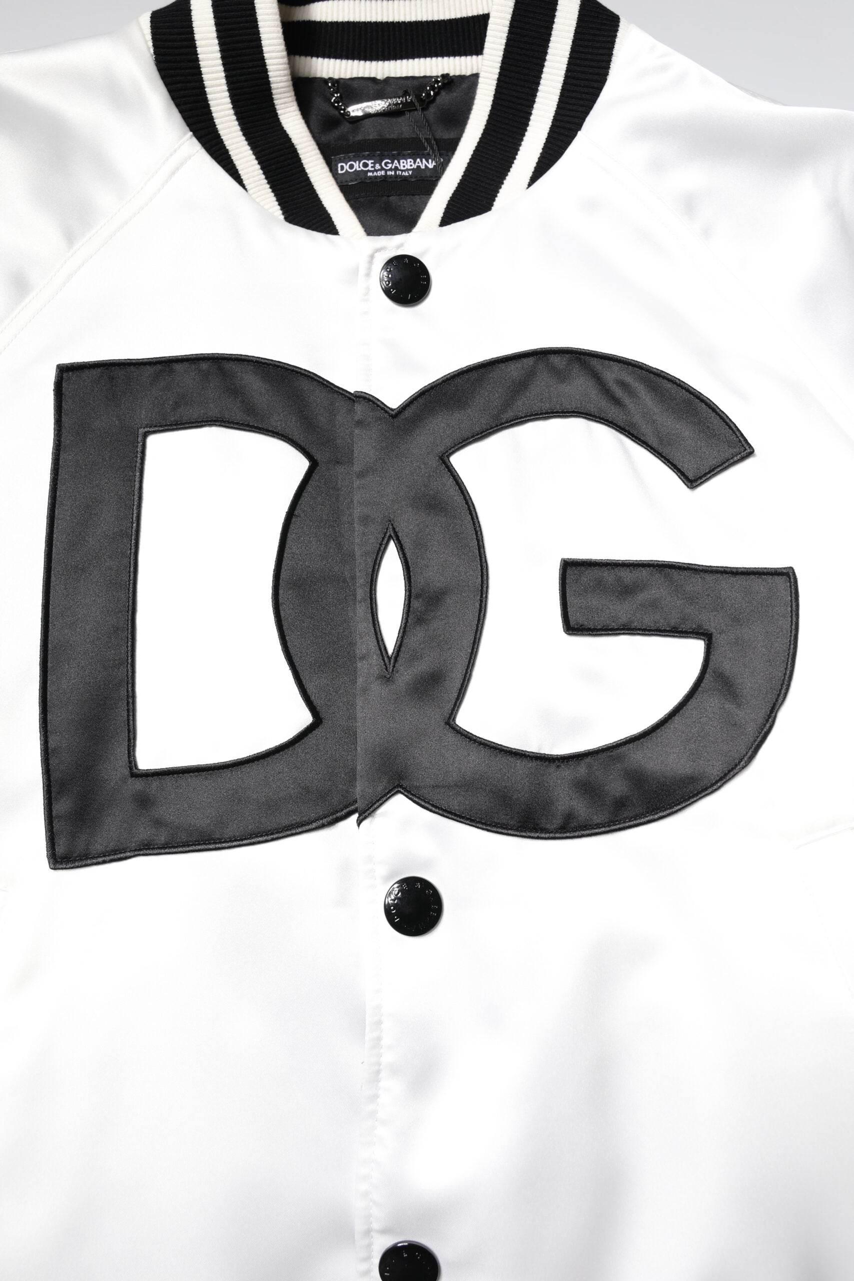 Dolce & Gabbana White DG Logo Polyester Jersey Bomber Jacket - Hilstor