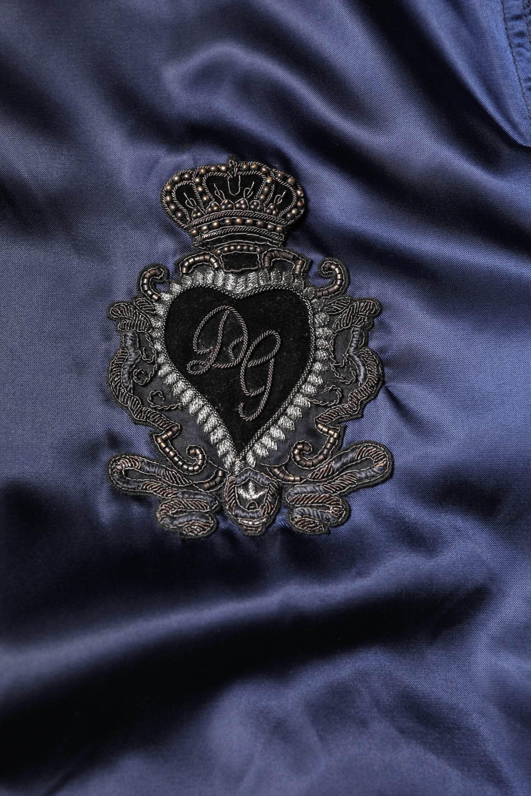 Dolce & Gabbana Blue Nylon DG Crown Full Zip Bomber Jacket - Hilstor