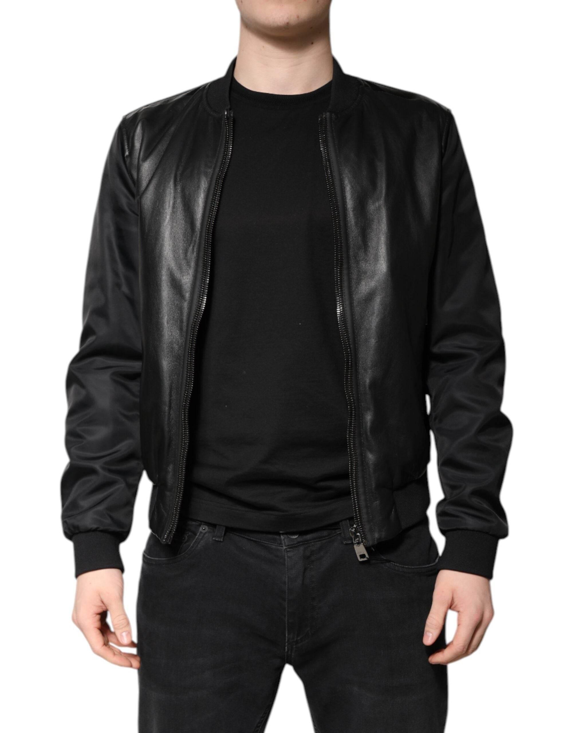 Dolce & Gabbana Black Lambskin Leather Biker Full Zip Jacket - Hilstor