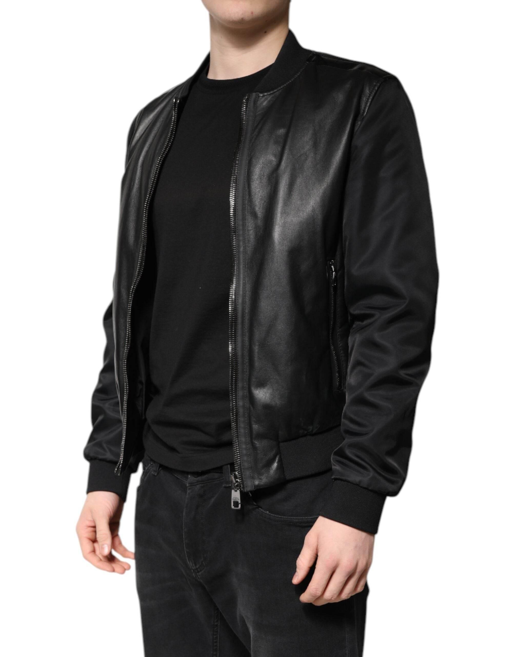 Dolce & Gabbana Black Lambskin Leather Biker Full Zip Jacket - Hilstor