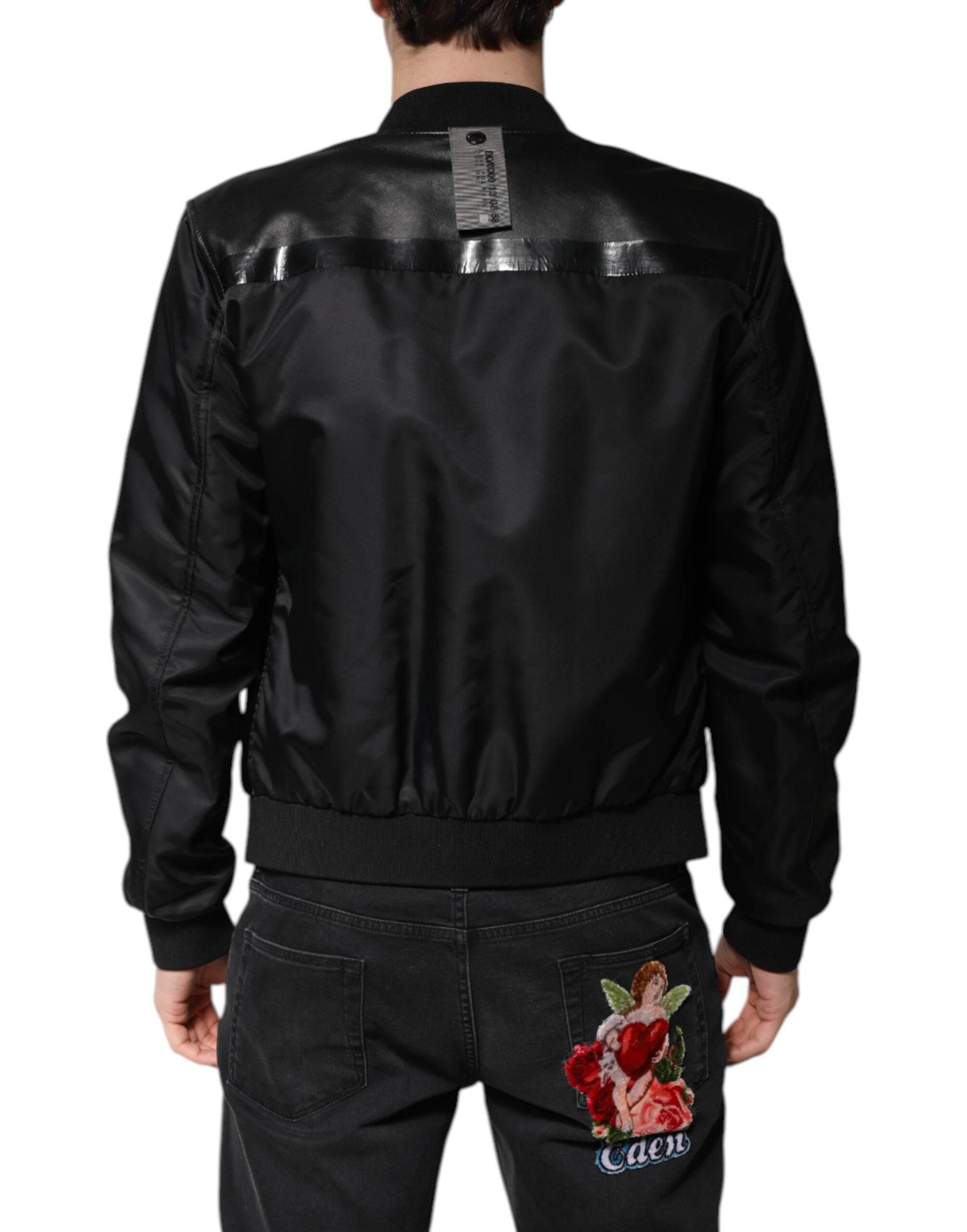 Dolce & Gabbana Black Lambskin Leather Biker Full Zip Jacket - Hilstor