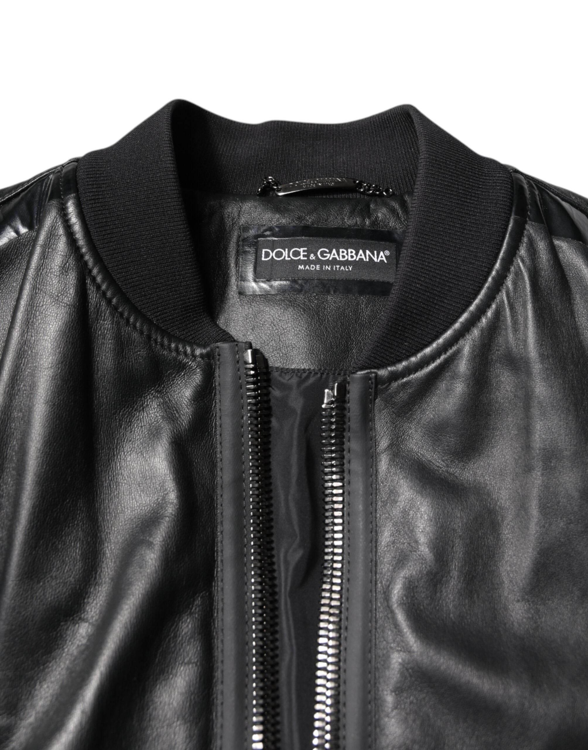 Dolce & Gabbana Black Lambskin Leather Biker Full Zip Jacket - Hilstor