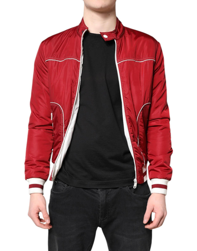 Dolce & Gabbana Red White Nylon Full Zip Men Bomber Jacket - Hilstor