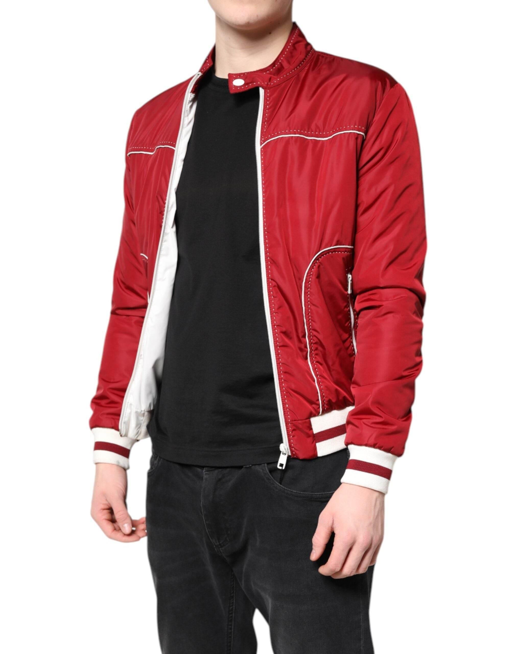 Dolce & Gabbana Red White Nylon Full Zip Men Bomber Jacket - Hilstor