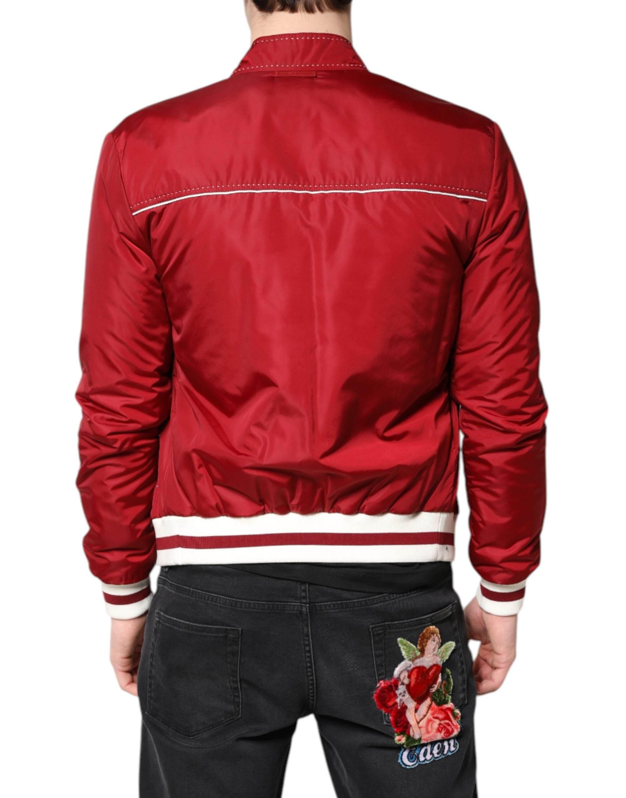 Dolce & Gabbana Red White Nylon Full Zip Men Bomber Jacket - Hilstor