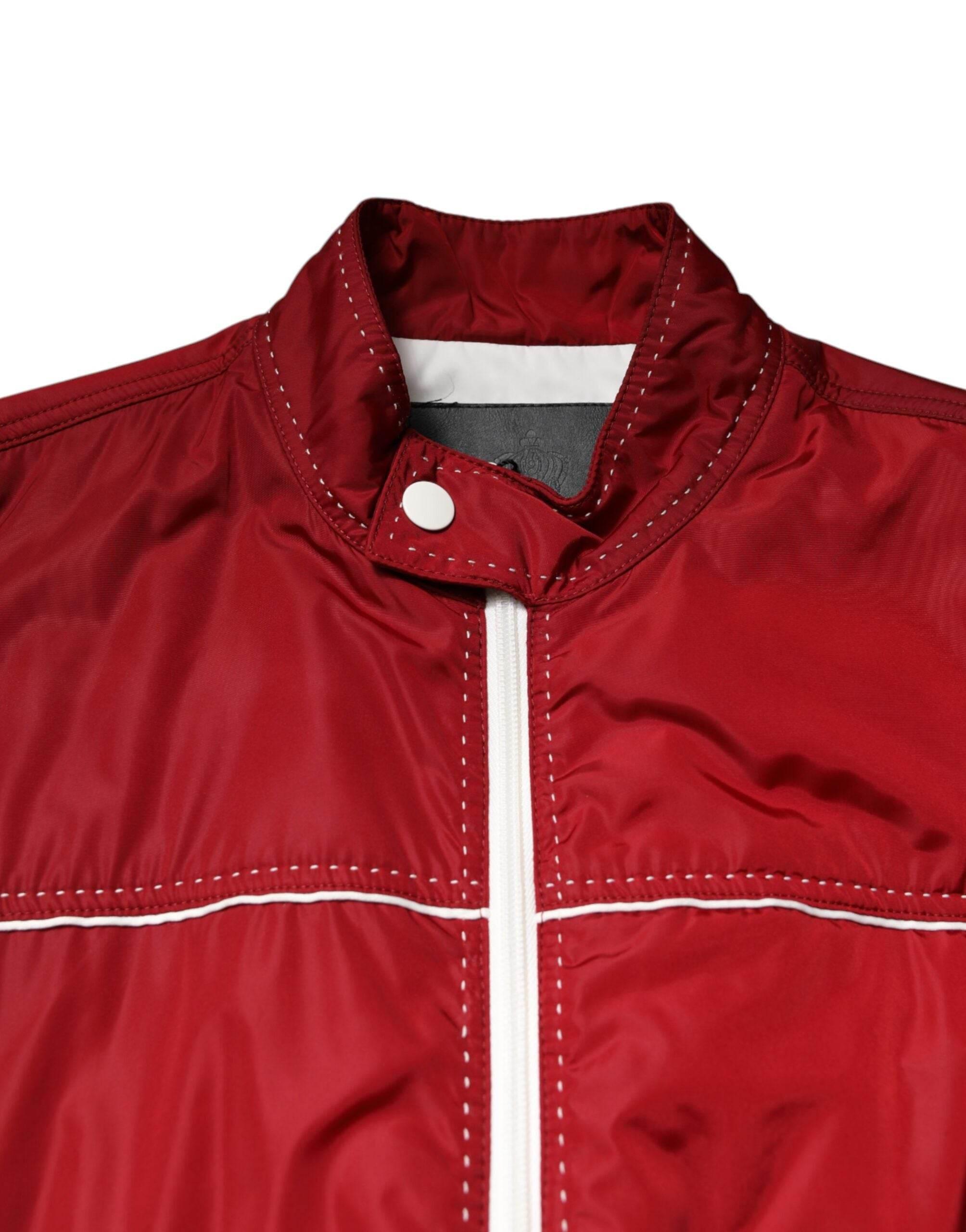 Dolce & Gabbana Red White Nylon Full Zip Men Bomber Jacket - Hilstor