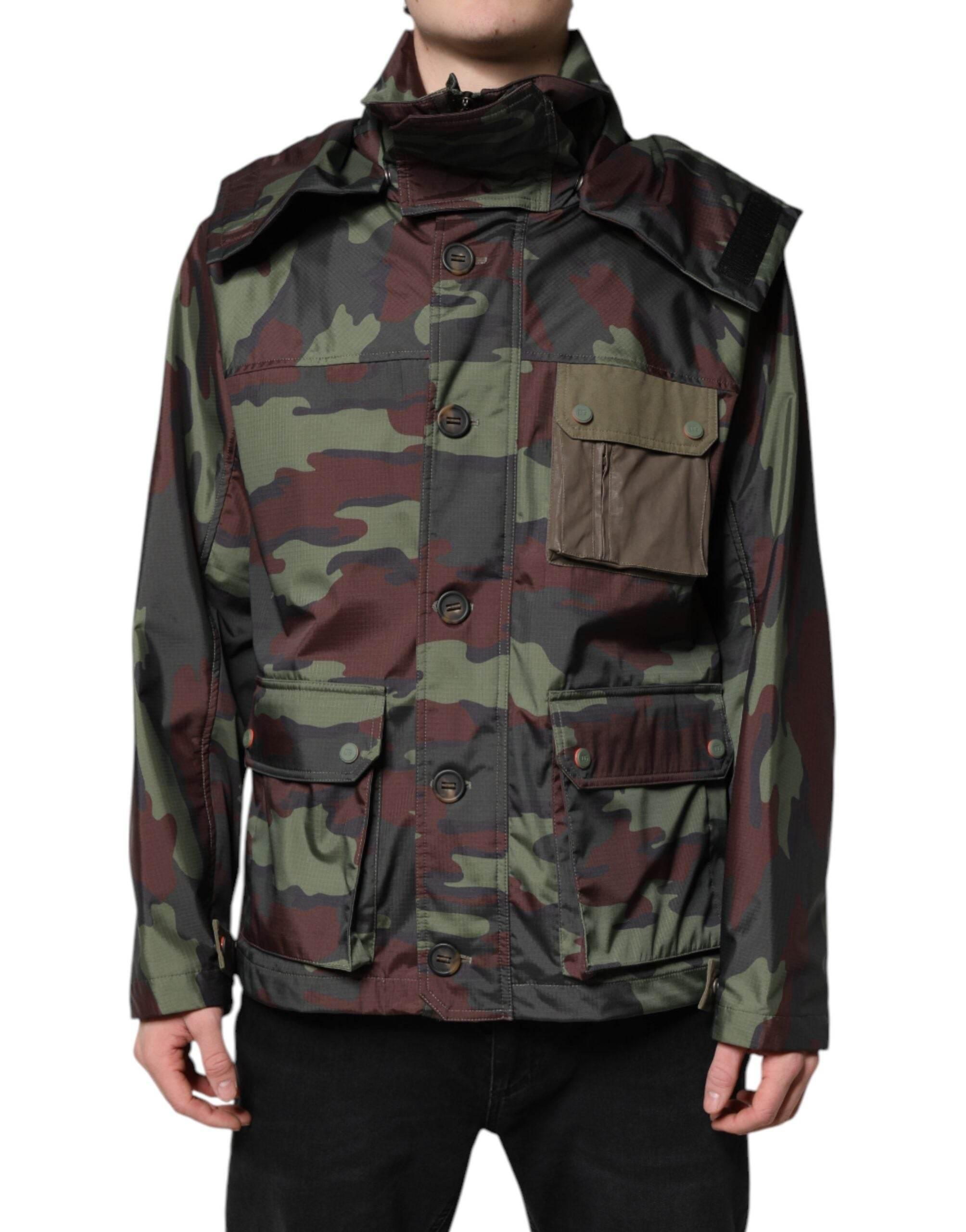 Dolce & Gabbana Multicolor Camouflage Button Hooded Jacket - Hilstor