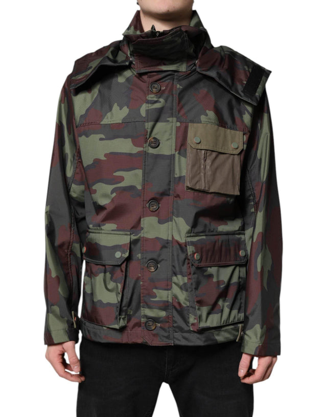 Dolce & Gabbana Multicolor Camouflage Button Hooded Jacket - Hilstor