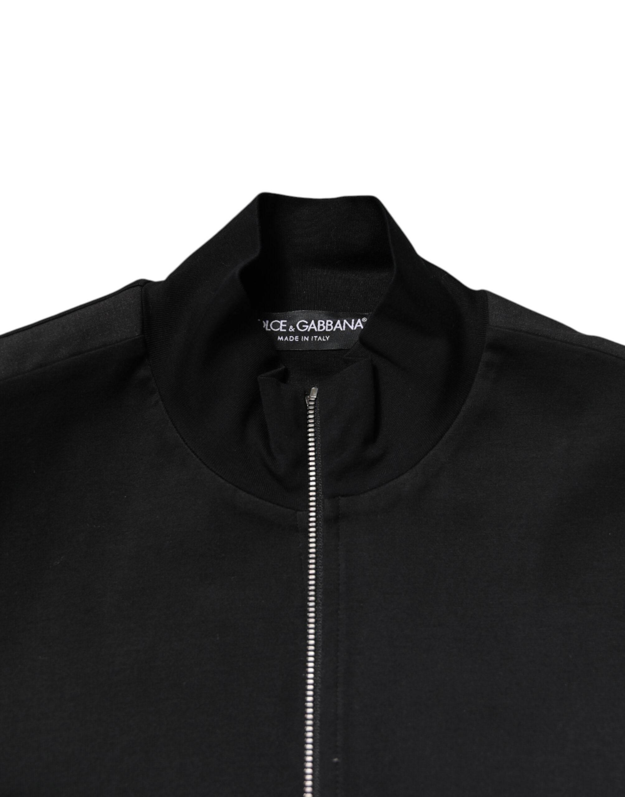 Dolce & Gabbana Black Cotton Logo Full Zip Men Bomber Jacket - Hilstor