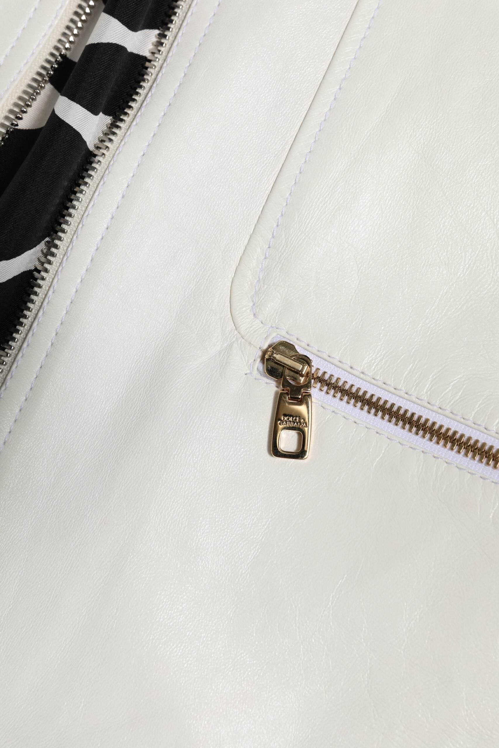 Dolce & Gabbana White Collared Full Zip Biker Coat Jacket - Hilstor