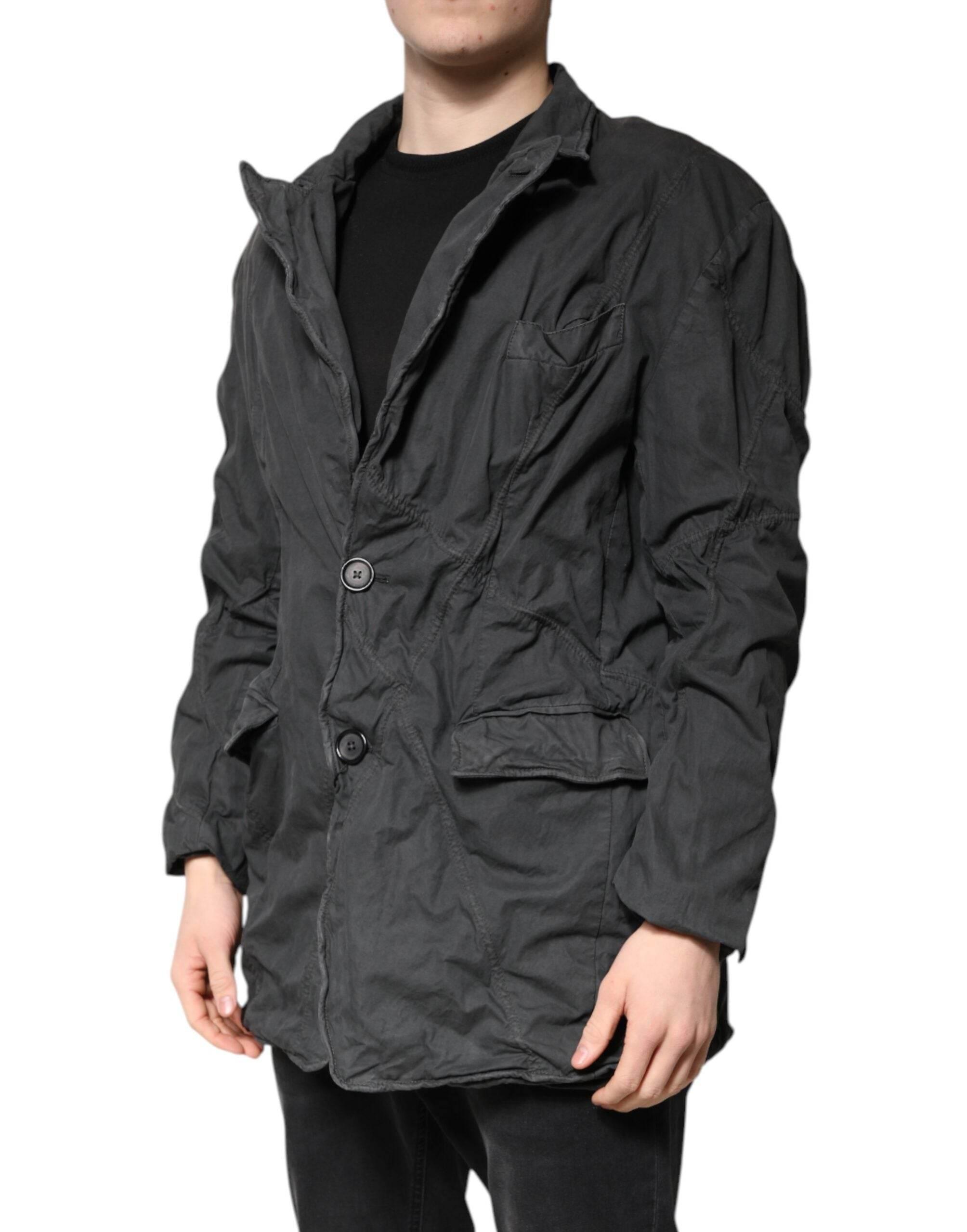 Dolce & Gabbana Black Solid Cotton Collared Coat Jacket - Hilstor