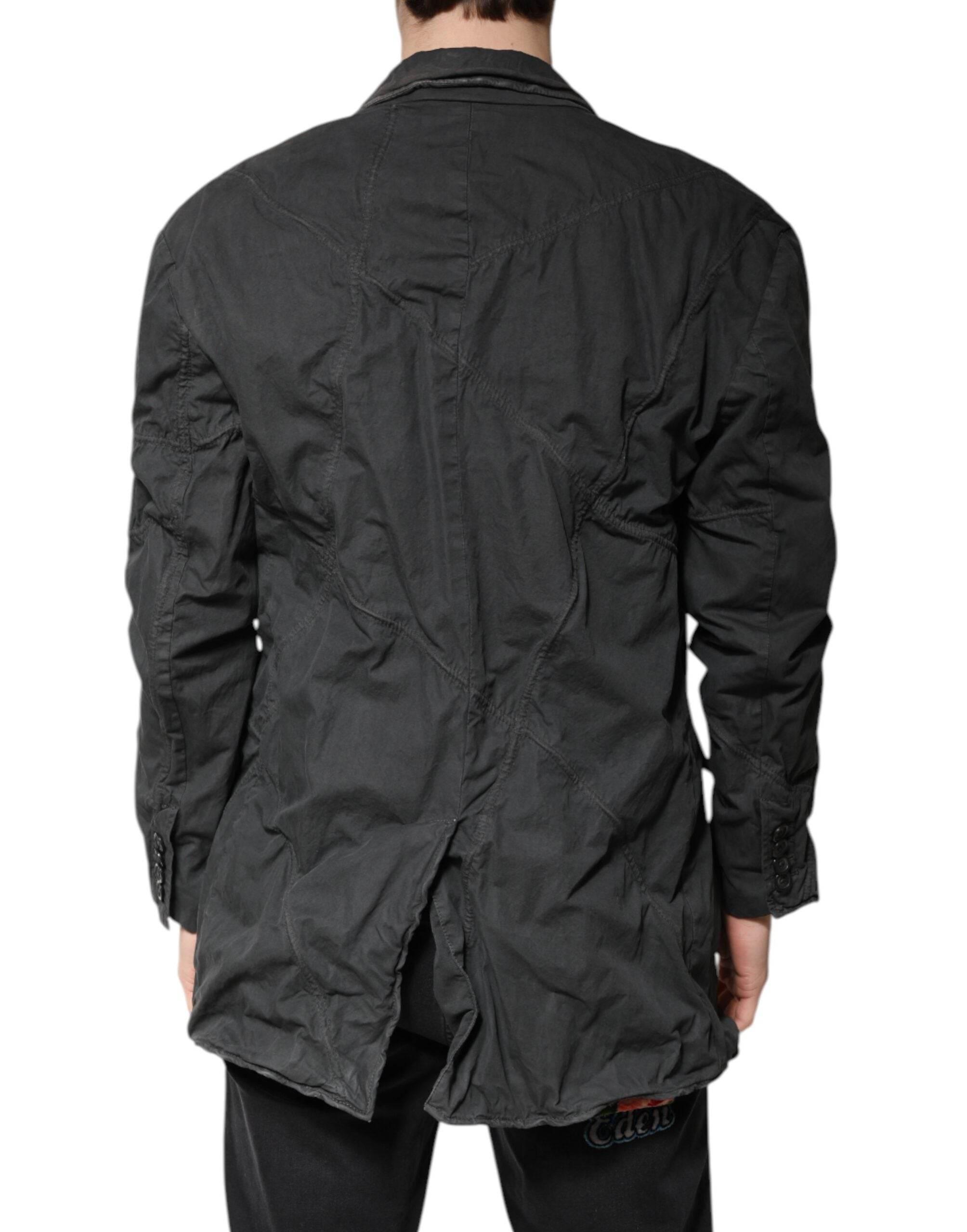 Dolce & Gabbana Black Solid Cotton Collared Coat Jacket - Hilstor