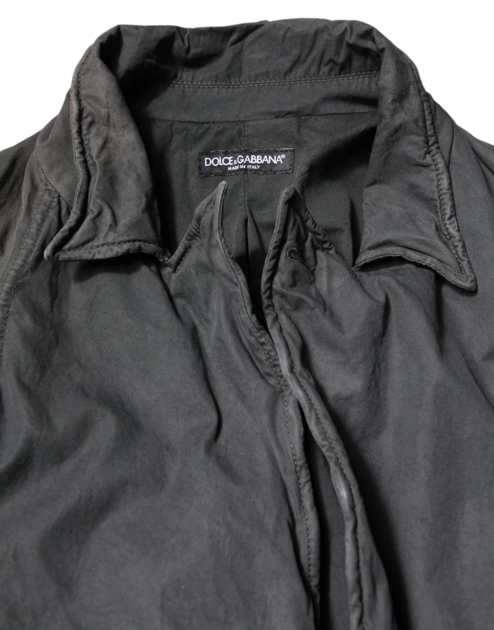 Dolce & Gabbana Black Solid Cotton Collared Coat Jacket - Hilstor