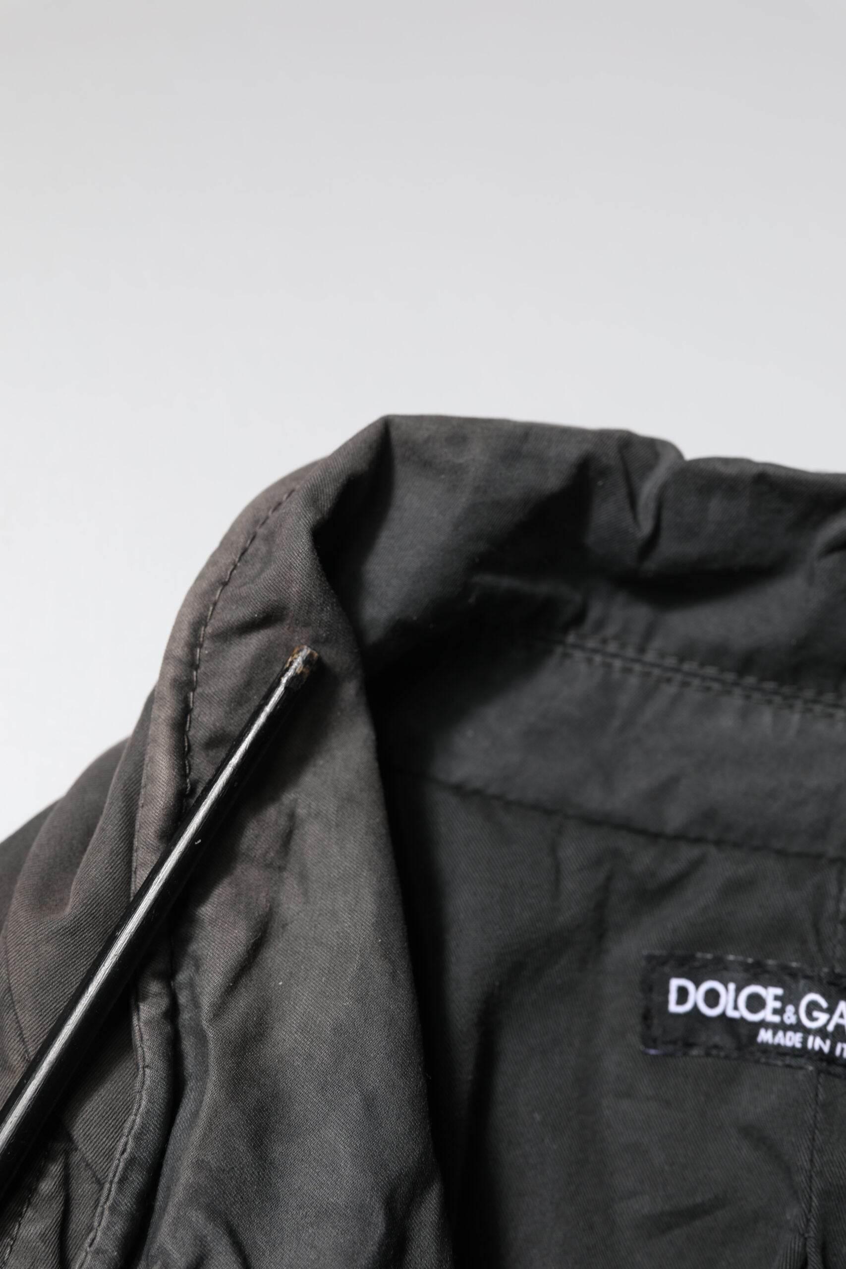 Dolce & Gabbana Black Solid Cotton Collared Coat Jacket - Hilstor