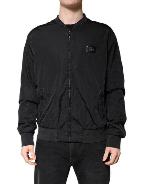 Dolce & Gabbana Black Nylon Logo Full Zip Bomber Jacket - Hilstor
