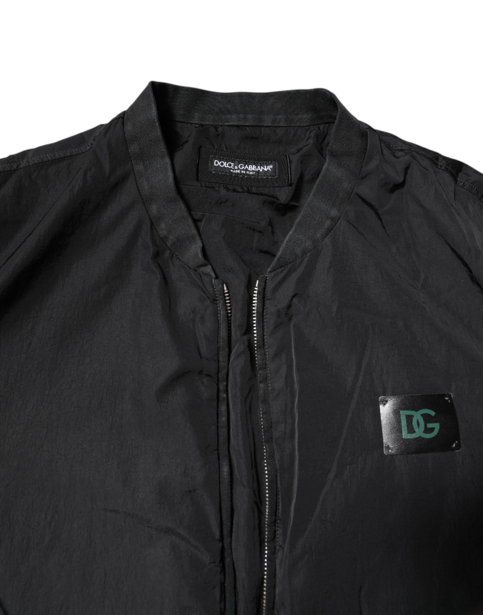 Dolce & Gabbana Black Nylon Logo Full Zip Bomber Jacket - Hilstor