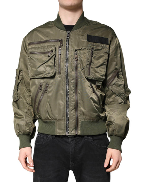 Dolce & Gabbana Green Nylon Full Zip Men Bomber Jacket - Hilstor