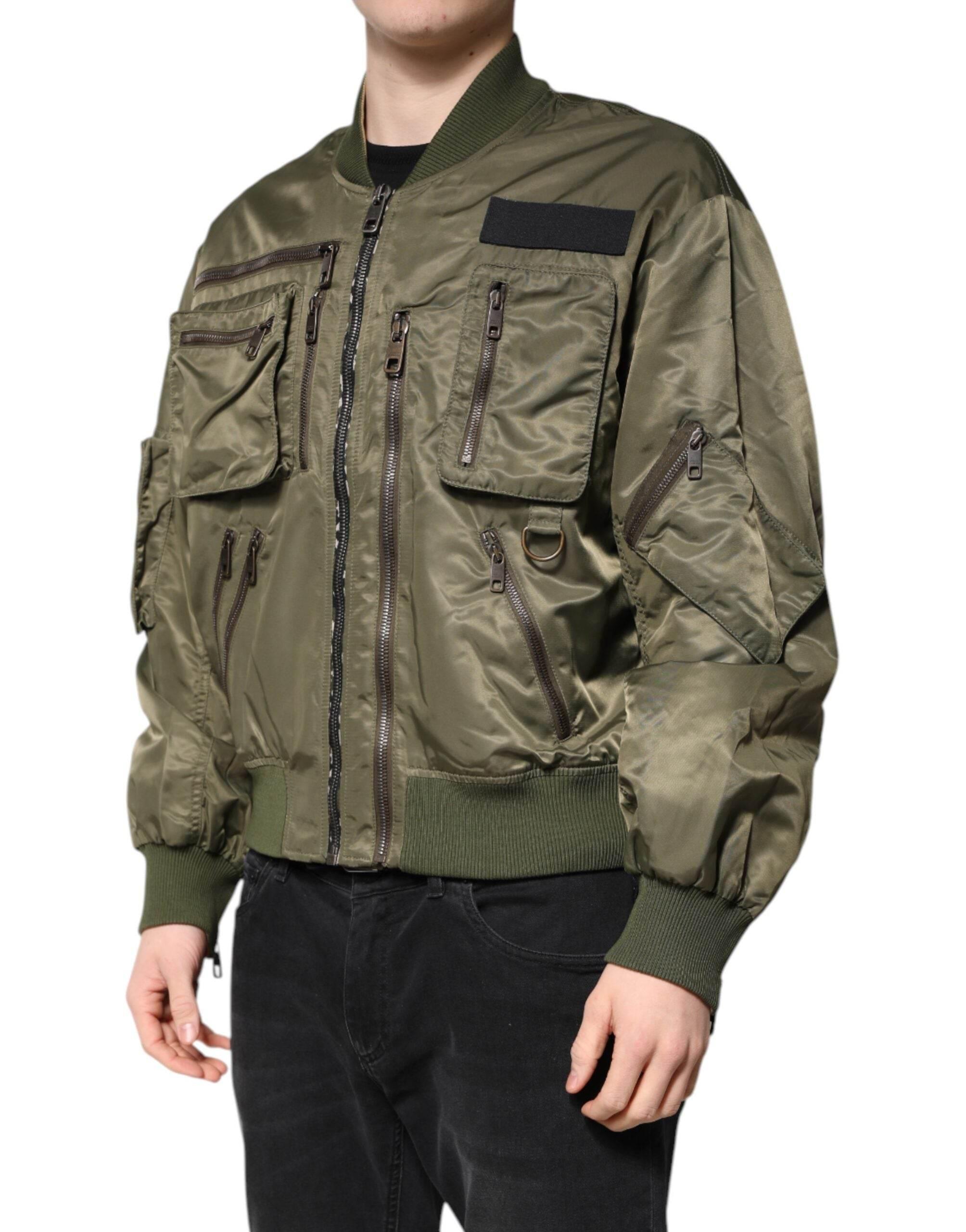 Dolce & Gabbana Green Nylon Full Zip Men Bomber Jacket - Hilstor