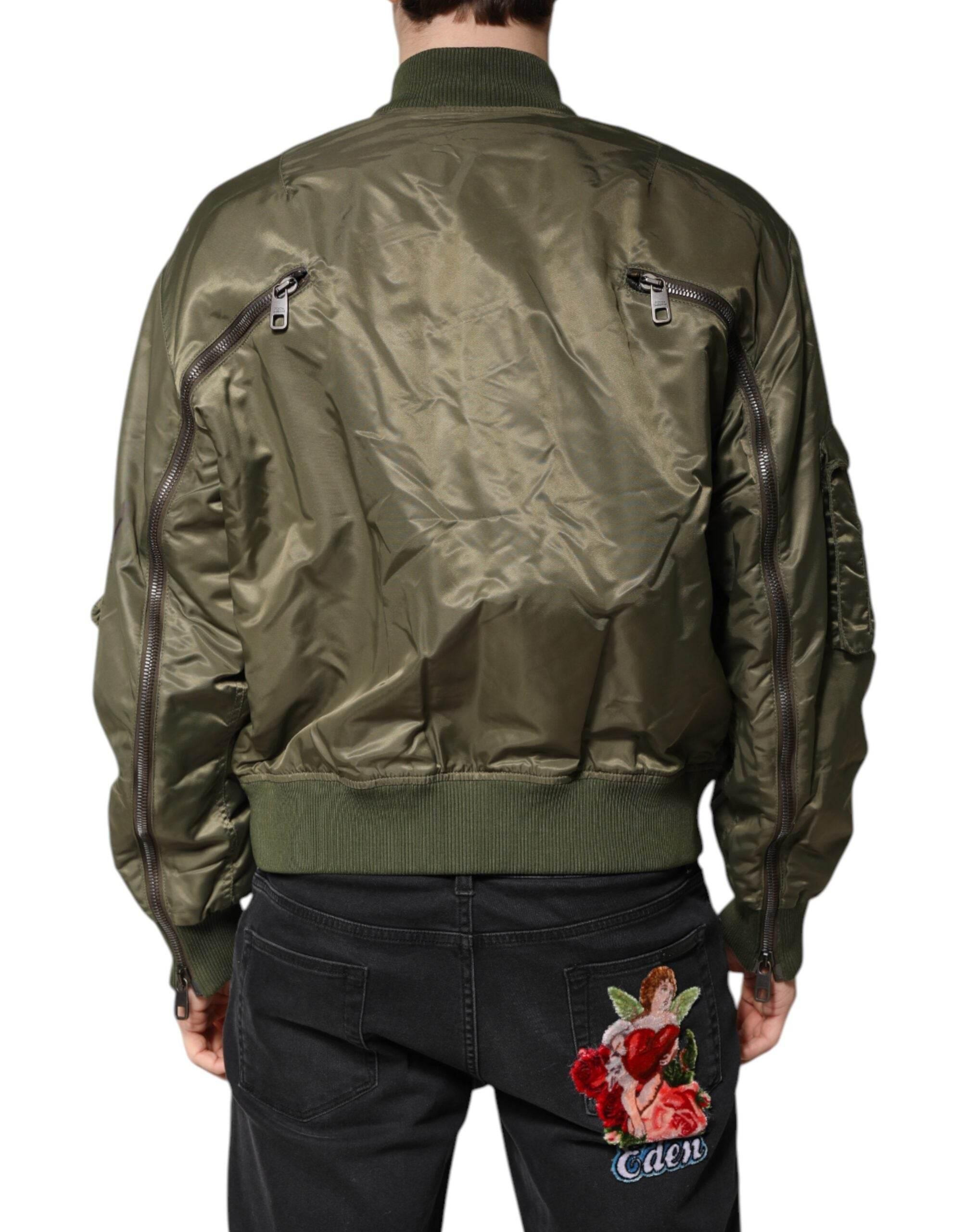 Dolce & Gabbana Green Nylon Full Zip Men Bomber Jacket - Hilstor