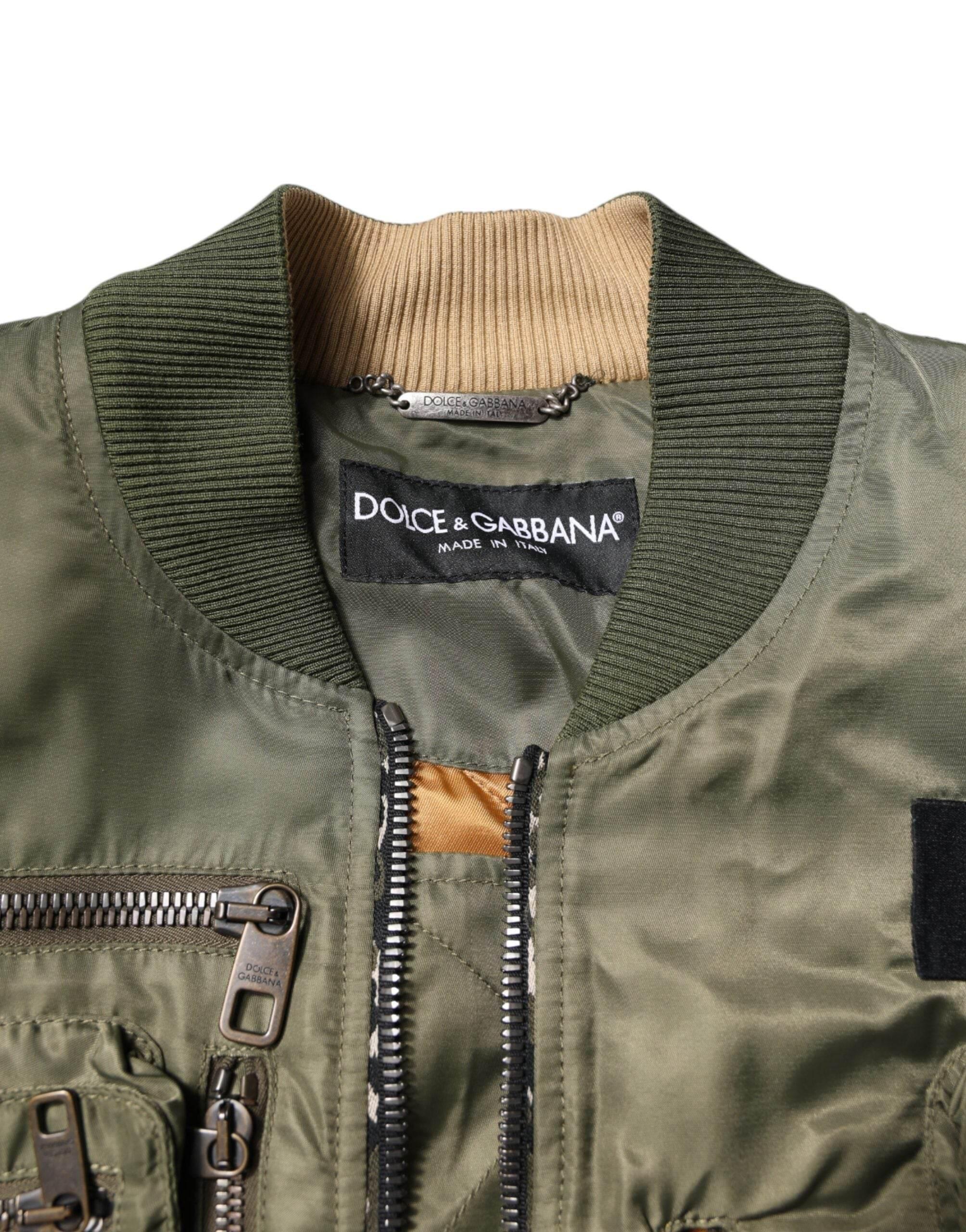 Dolce & Gabbana Green Nylon Full Zip Men Bomber Jacket - Hilstor