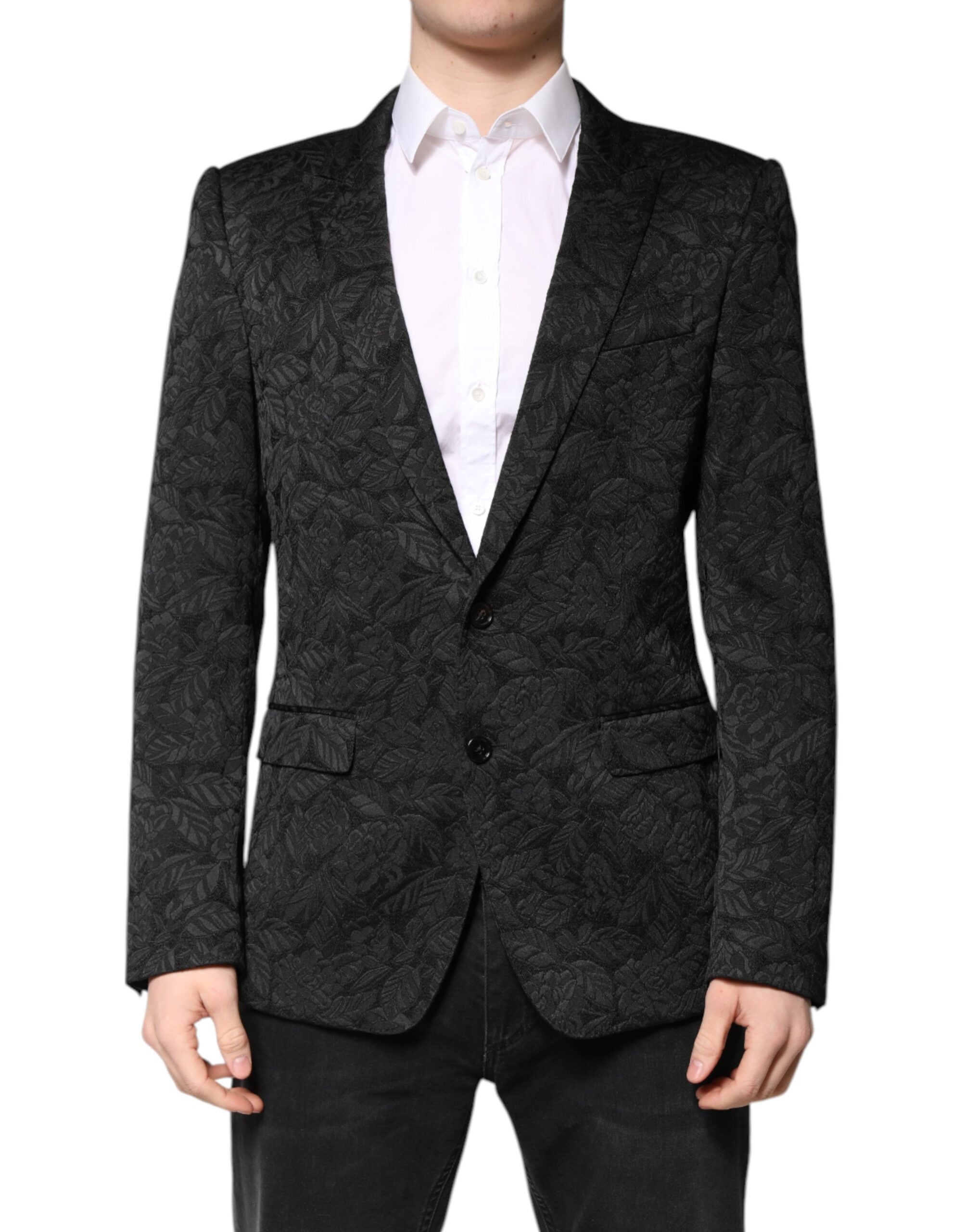Dolce &amp; Gabbana Sort MARTINI Brokade Enkeltradet Blazer