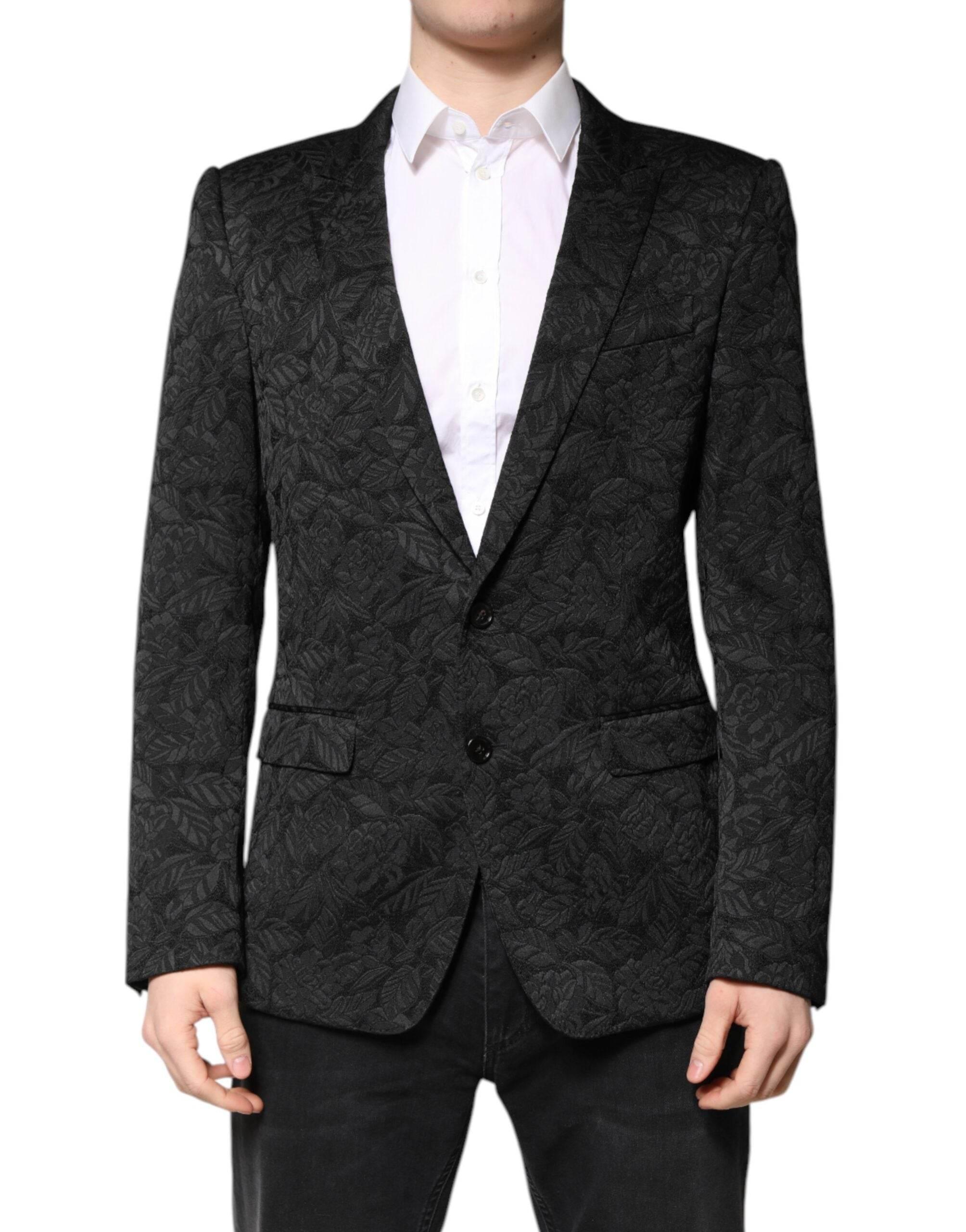 Dolce & Gabbana Black MARTINI Brocade Single Breasted Blazer - Hilstor