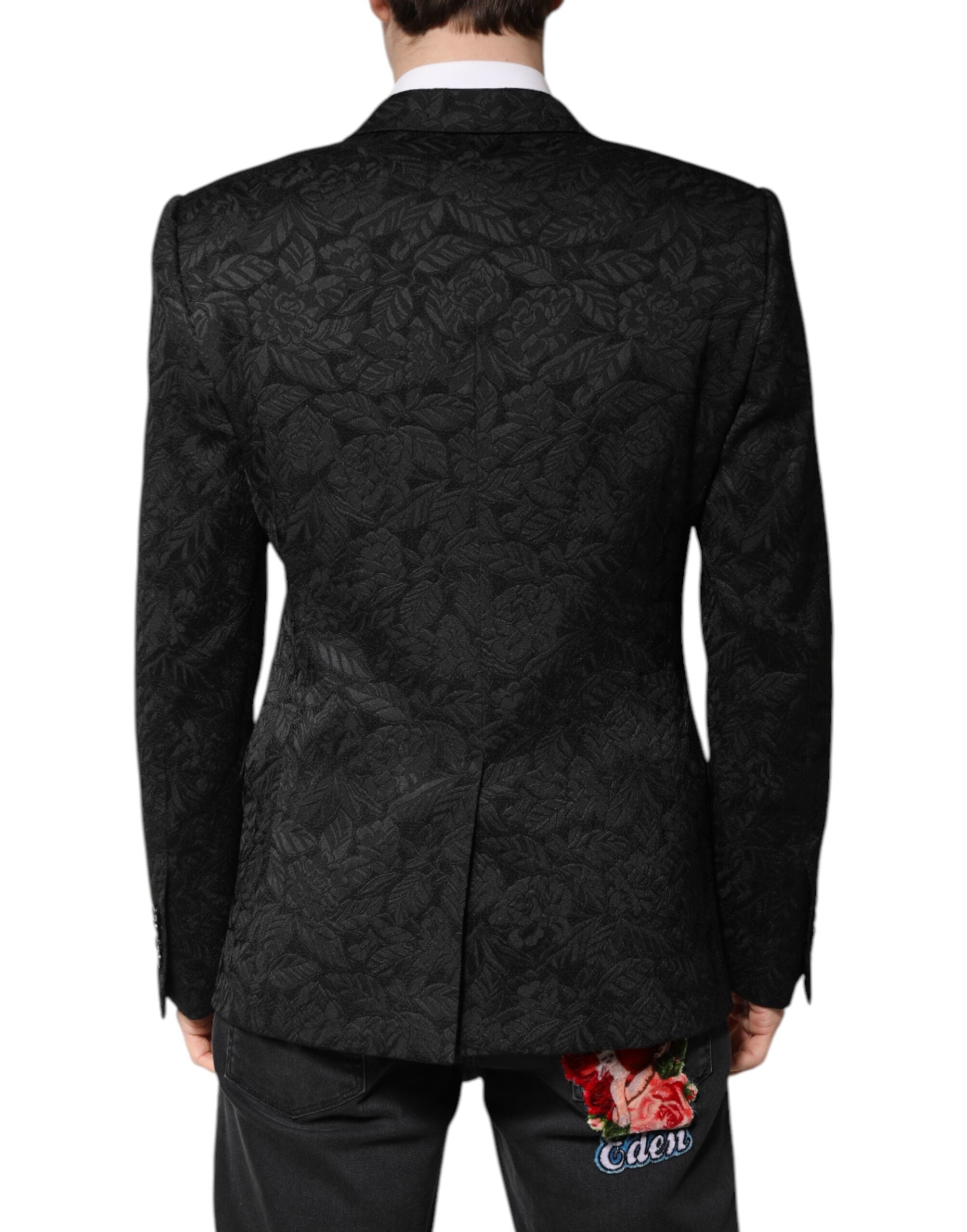 Dolce &amp; Gabbana Sort MARTINI Brokade Enkeltradet Blazer