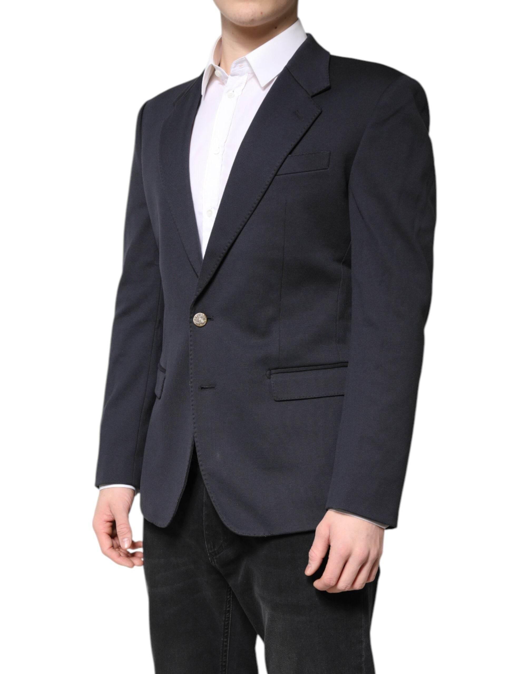 Dolce & Gabbana Dark Blue Cotton Men Jacket Coat Suit Blazer - Hilstor