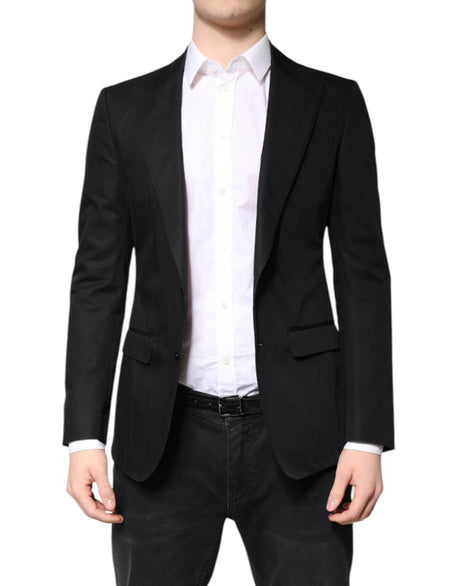 Dolce & Gabbana Black Cotton Single Breasted Men Coat Blazer - Hilstor
