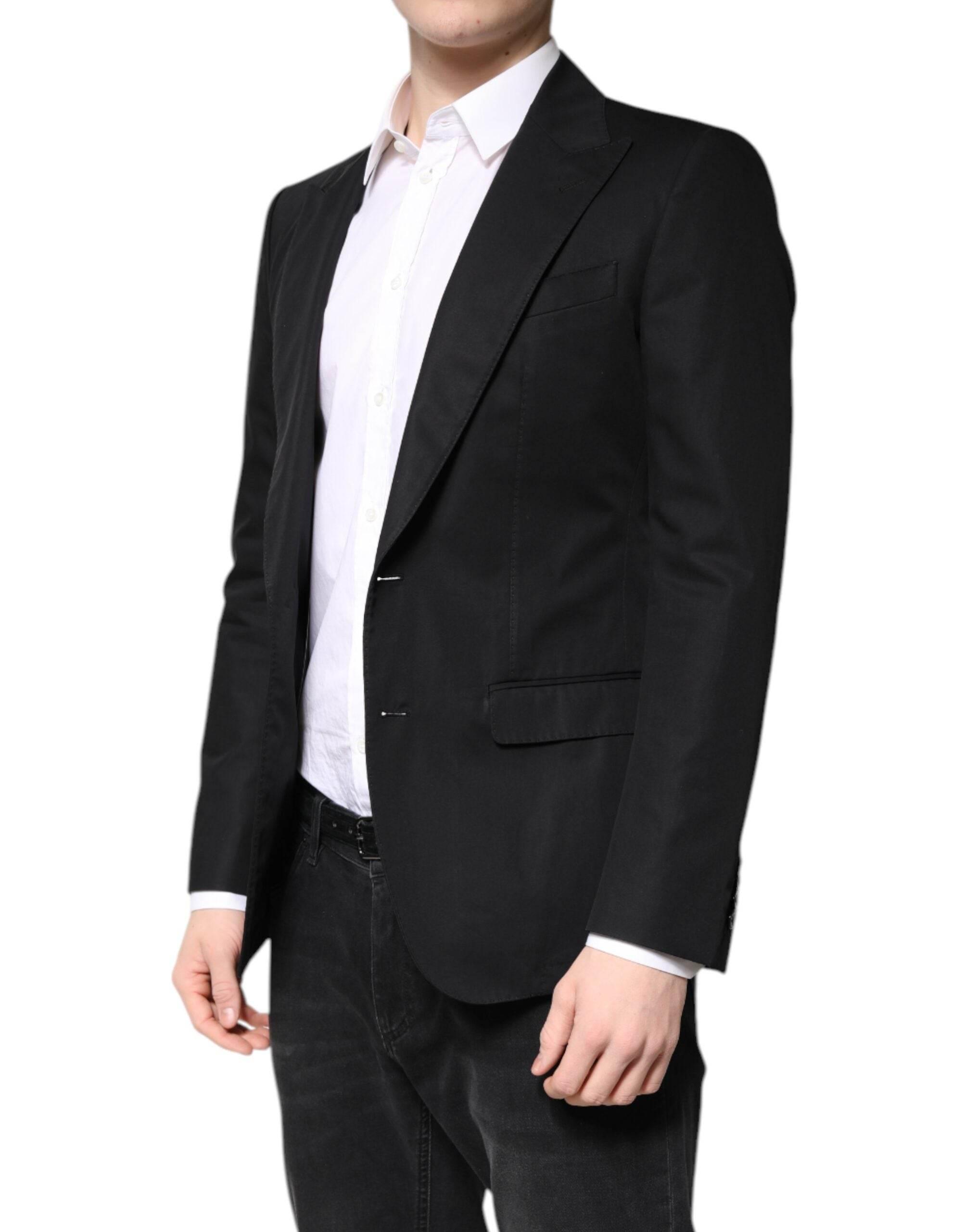 Dolce & Gabbana Black Cotton Single Breasted Men Coat Blazer - Hilstor